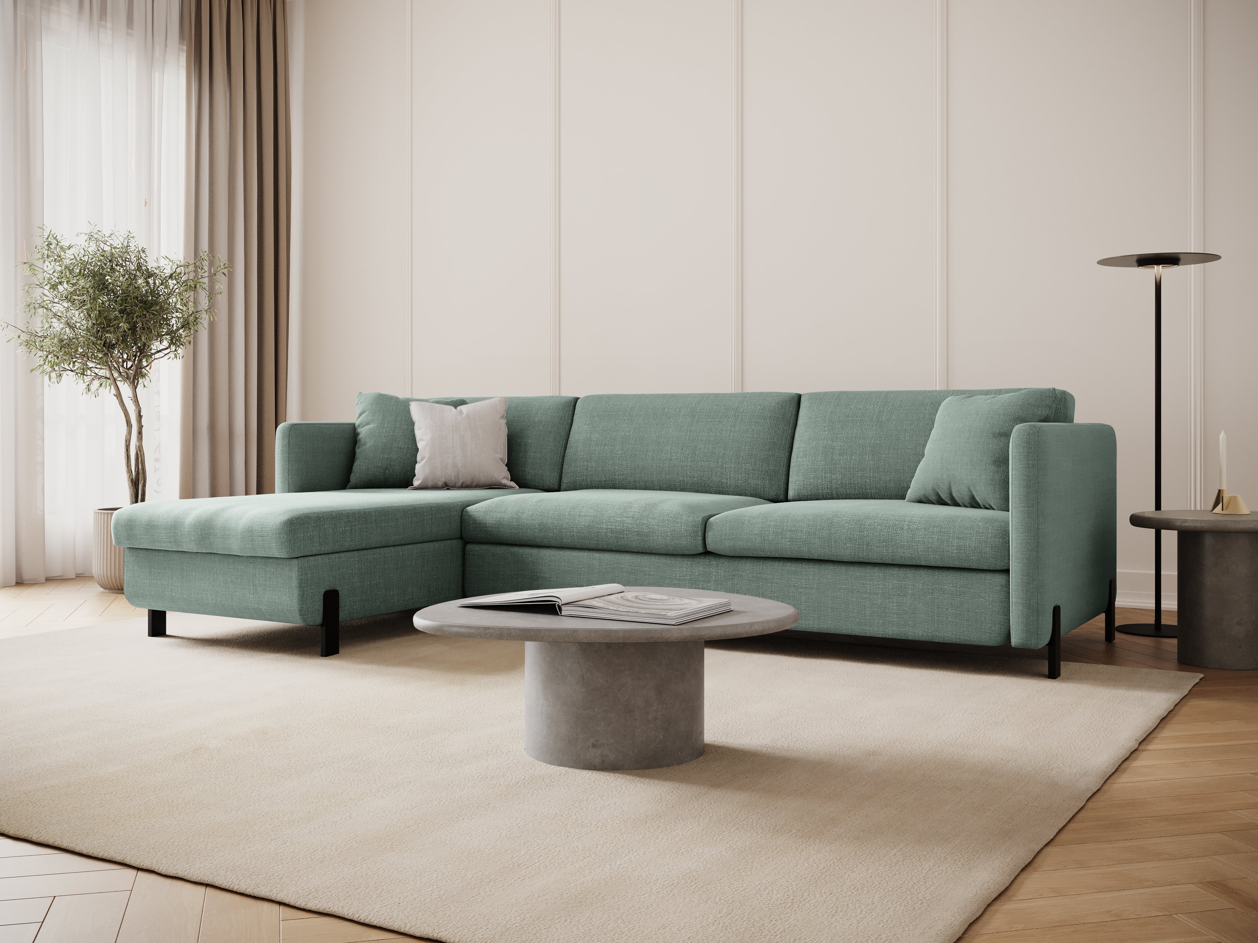 Linke Ecksofa mit Bettfunktion und Schachtel, "Gloria", 5 Sitze, Minze, 280x170x80
In Europa gemacht