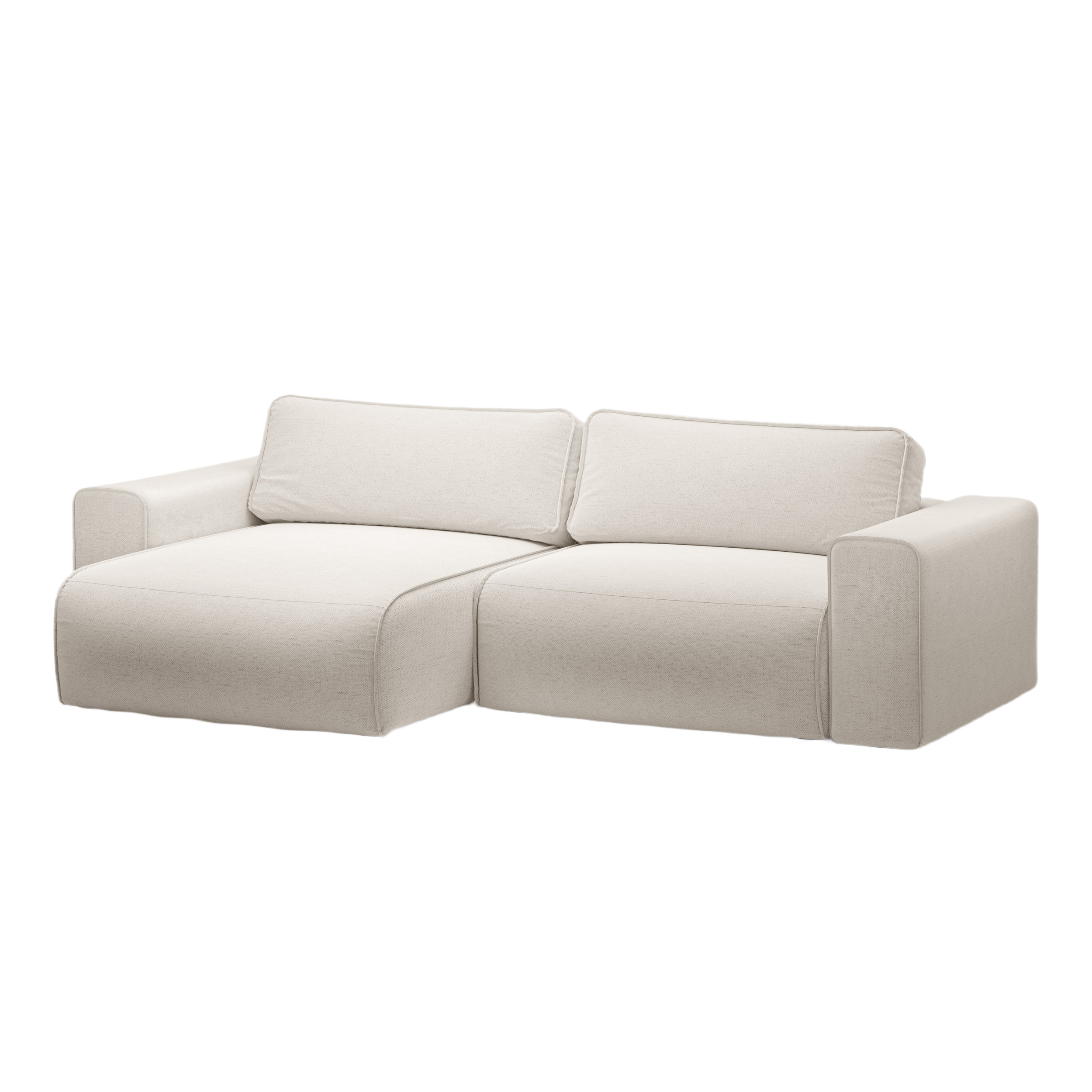 Left-sided 3-seater sofa bed VICTOR light beige chenille