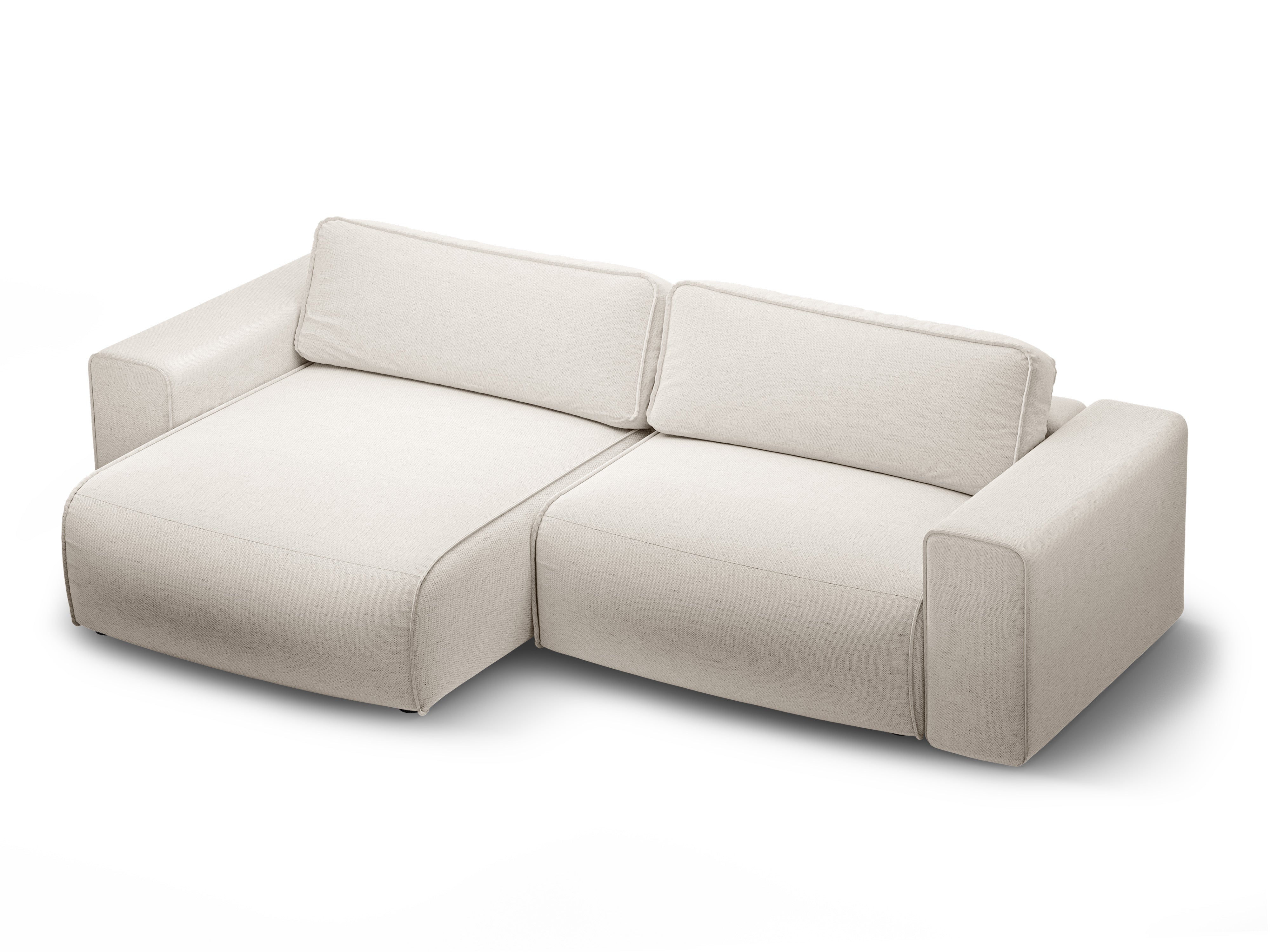 Left-sided 3-seater sofa bed VICTOR light beige chenille