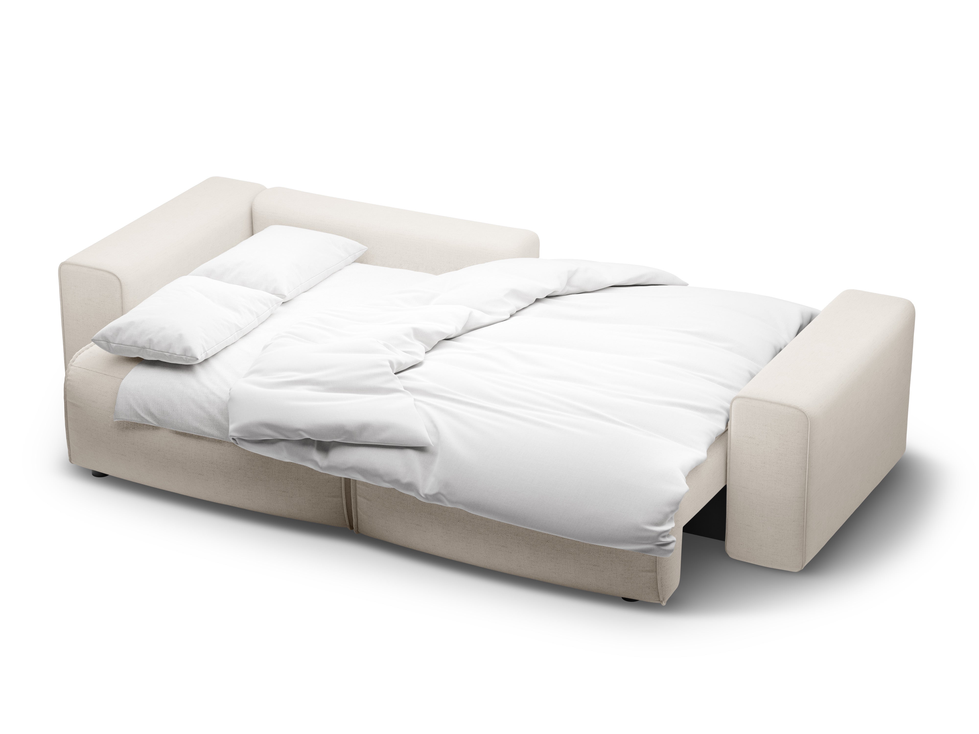 Left-sided 3-seater sofa bed VICTOR light beige chenille