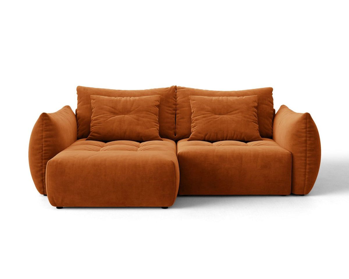 Narożnik aksamitny lewostronny z funkcją spania BLOOM terracotta – Micadoni