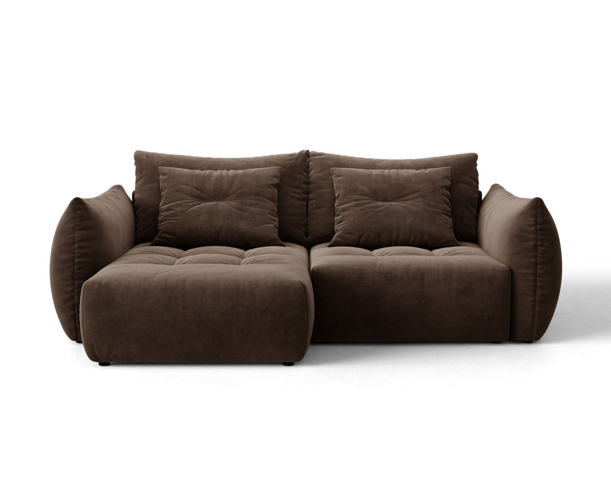 Narożnik aksamitny lewostronny z funkcją spania BLOOM ciemnobrązowy – Micadoni
