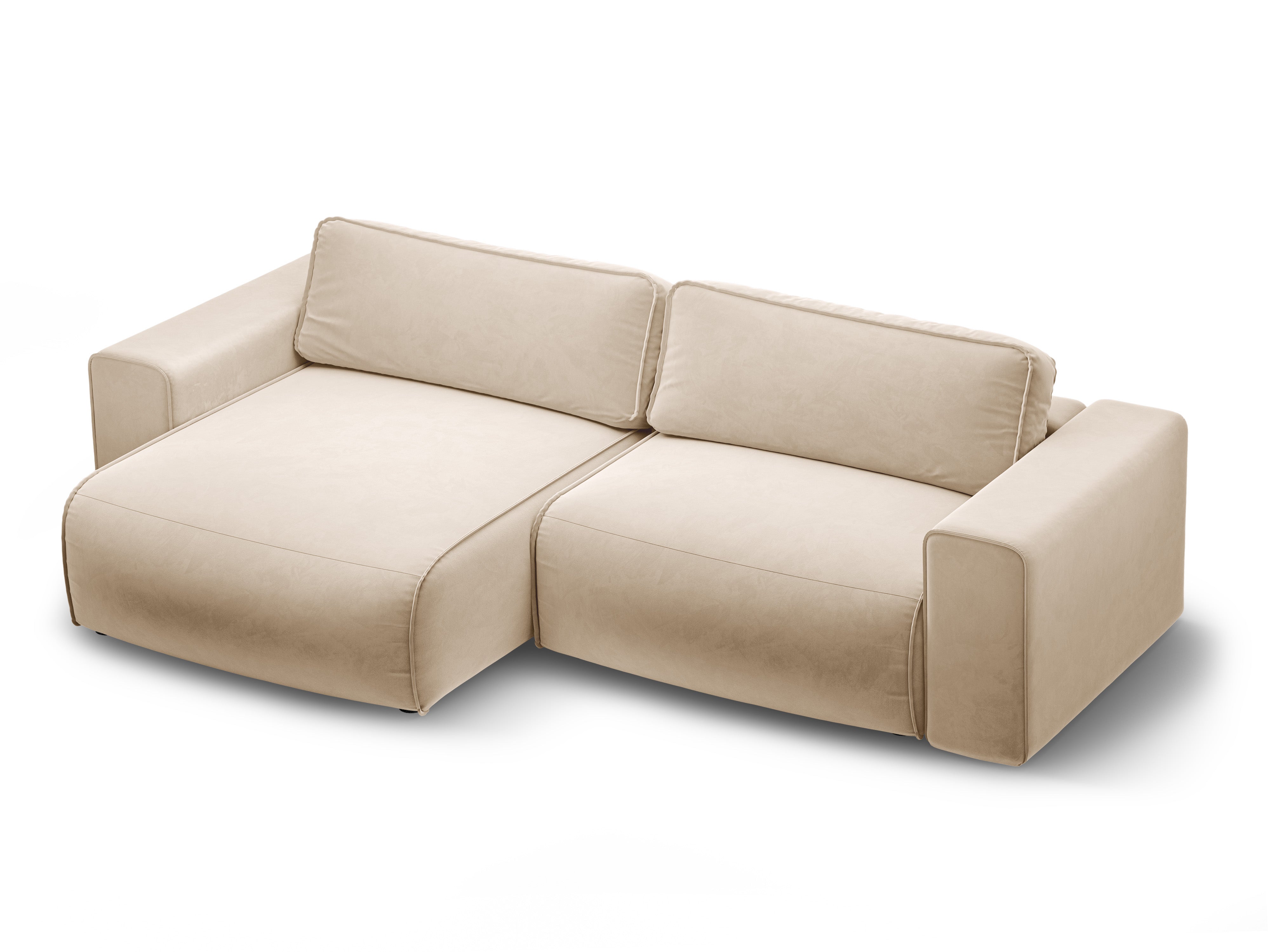 Left-facing velvet corner sofa for 3 people with sleeping function VICTOR beige