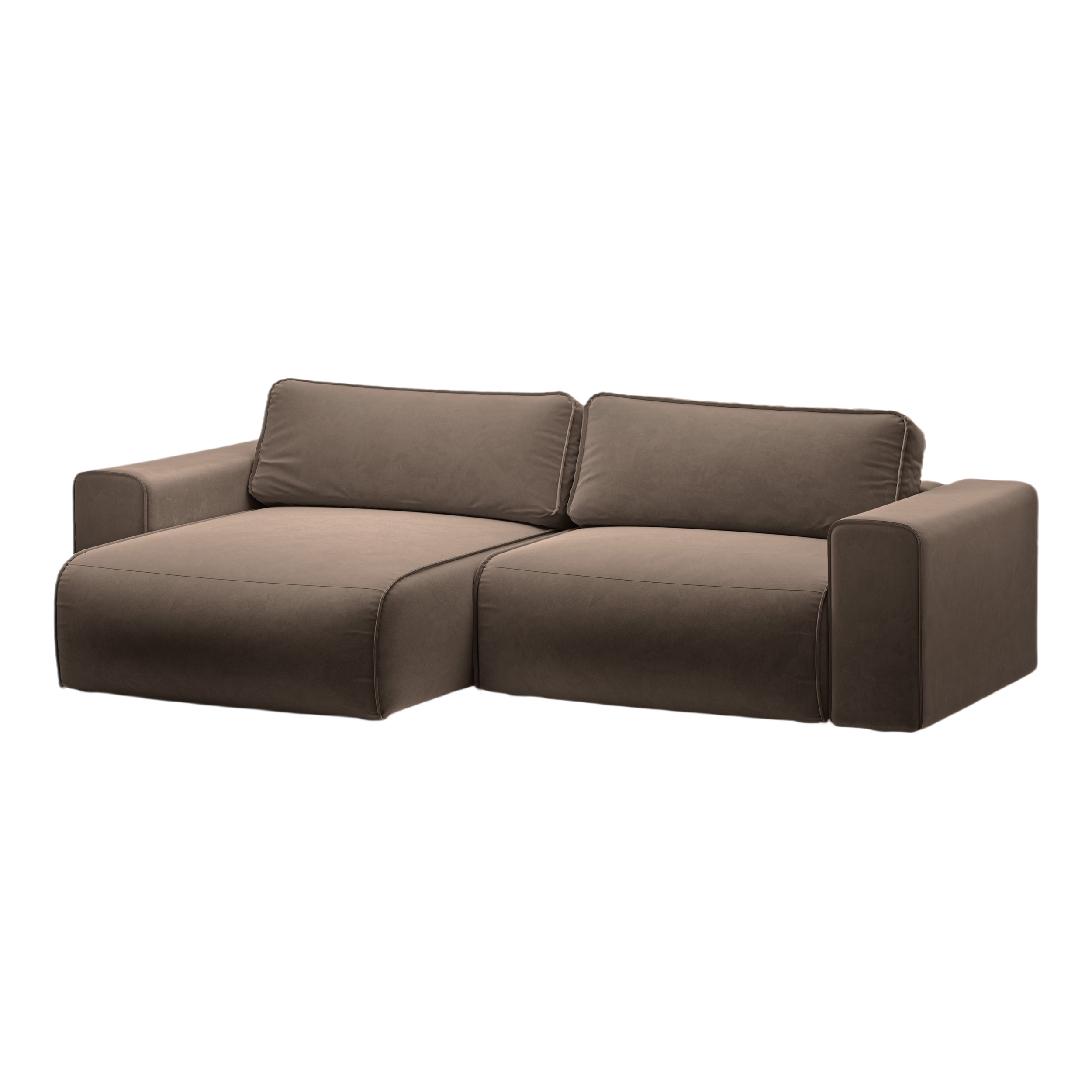 Left-facing velvet corner sofa for 3 people with sleeping function VICTOR chocolate