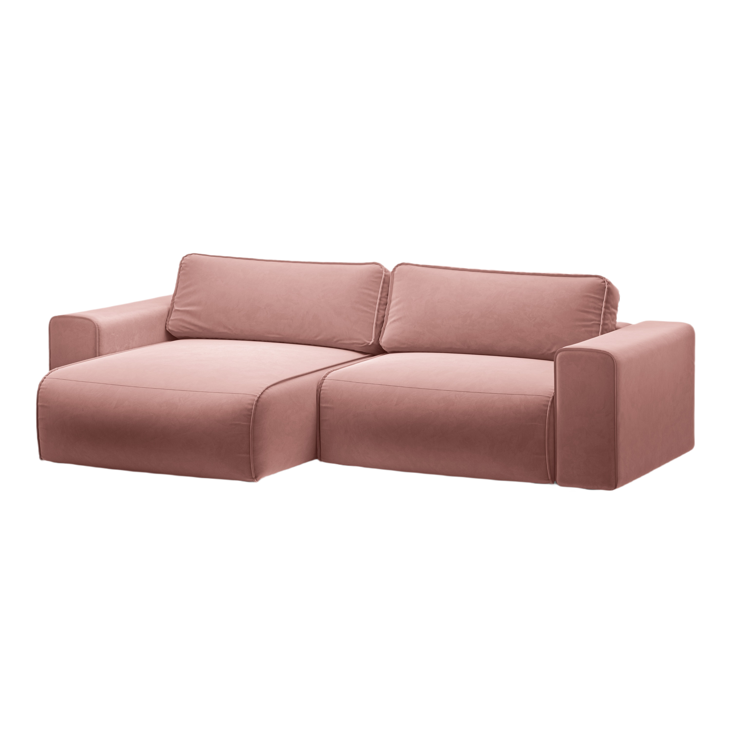 Left-facing velvet corner sofa for 3 people with sleeping function VICTOR pink