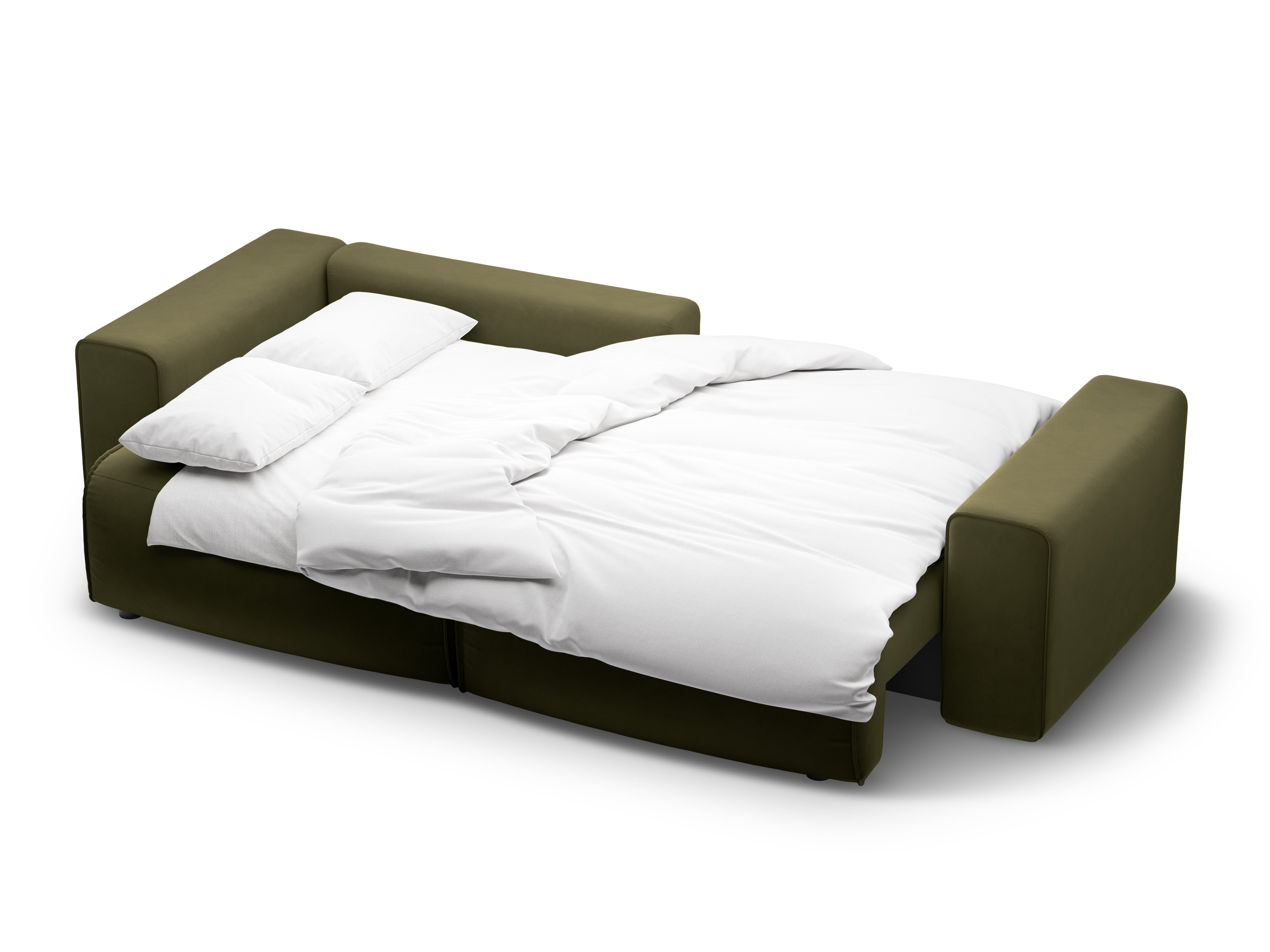 Narożnik aksamitny lewostronny 3-osobowy z funkcją spania VICTOR zielony