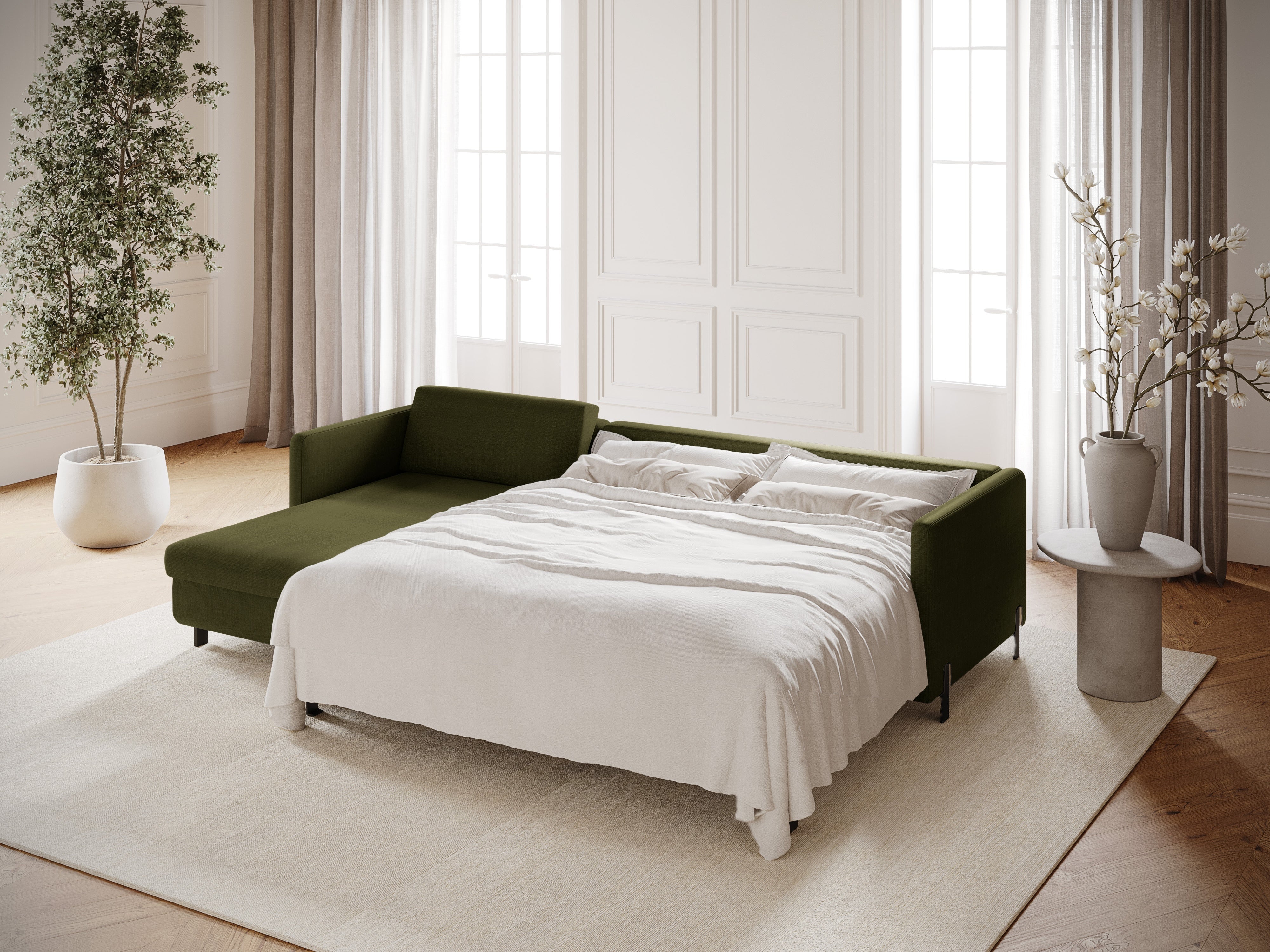 Linke Ecksofa mit Bettfunktion und Schachtel, "Gloria", 4 Sitze, Grün, 260x170x80
In Europa gemacht