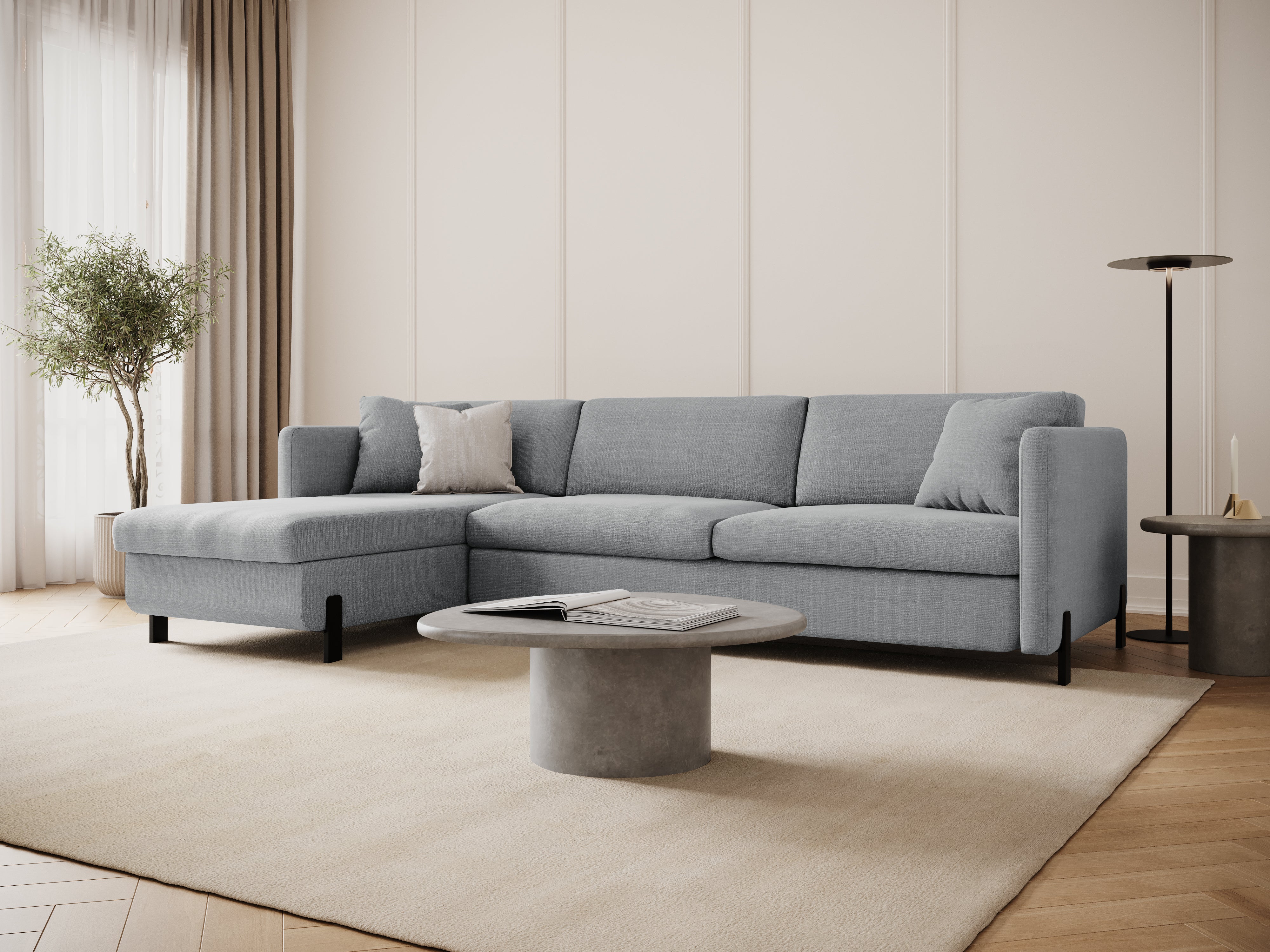 Linke Ecksofa mit Bettfunktion und Schachtel, "Gloria", 4 Sitze, hellgrau, 260x170x80
In Europa gemacht