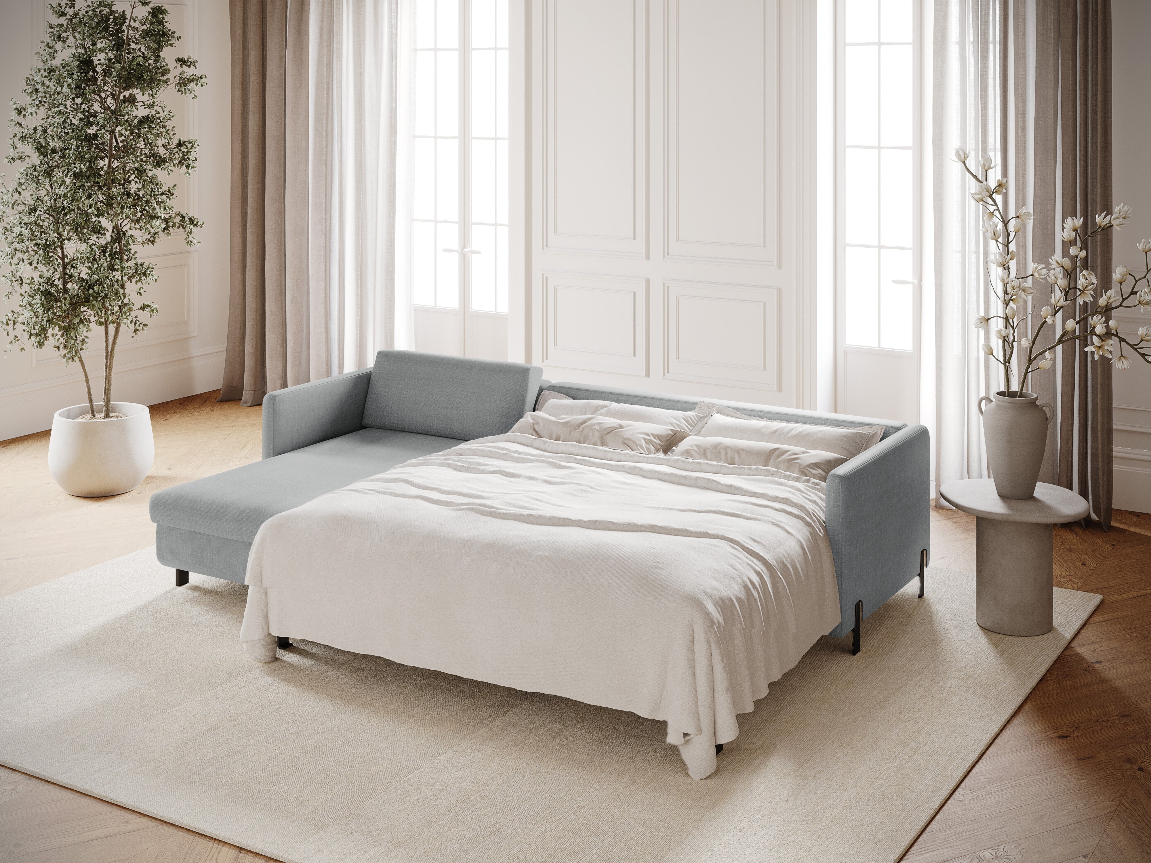 Linke Ecksofa mit Bettfunktion und Schachtel, "Gloria", 4 Sitze, hellgrau, 260x170x80
In Europa gemacht