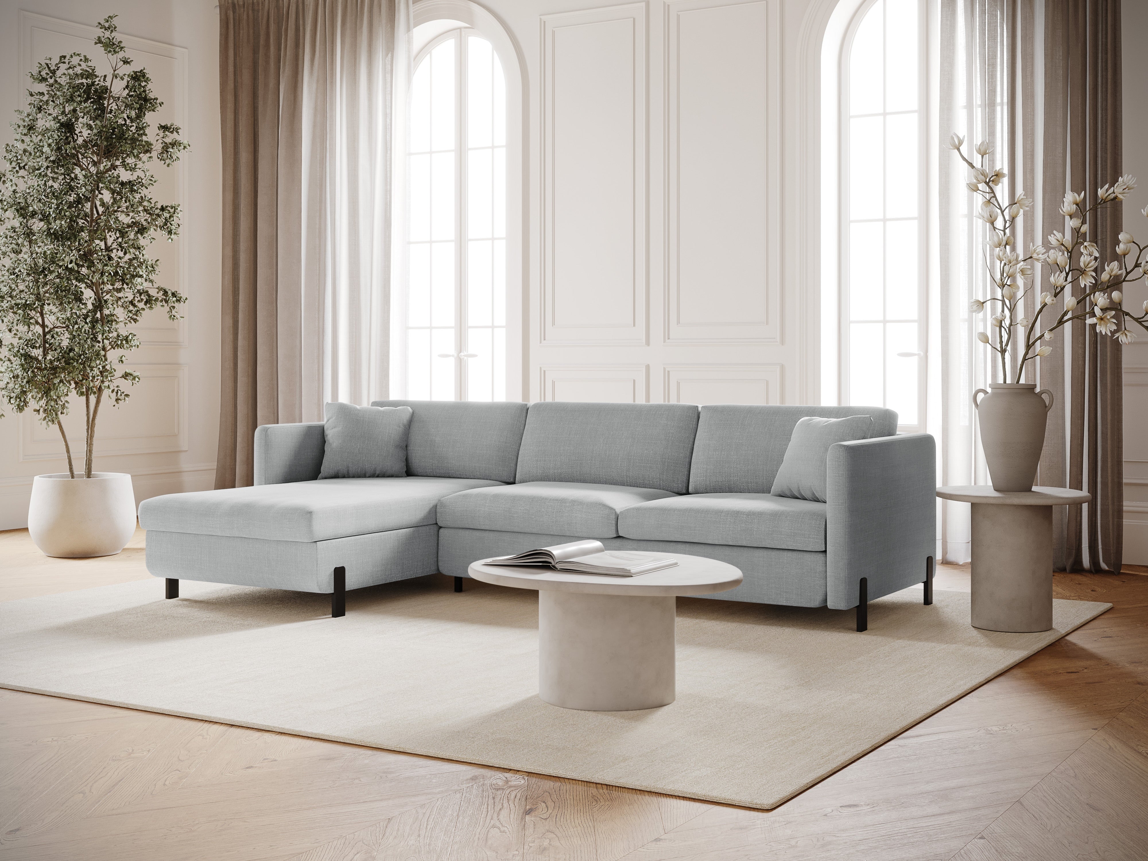 Linke Ecksofa mit Bettfunktion und Schachtel, "Gloria", 4 Sitze, hellgrau, 260x170x80
In Europa gemacht