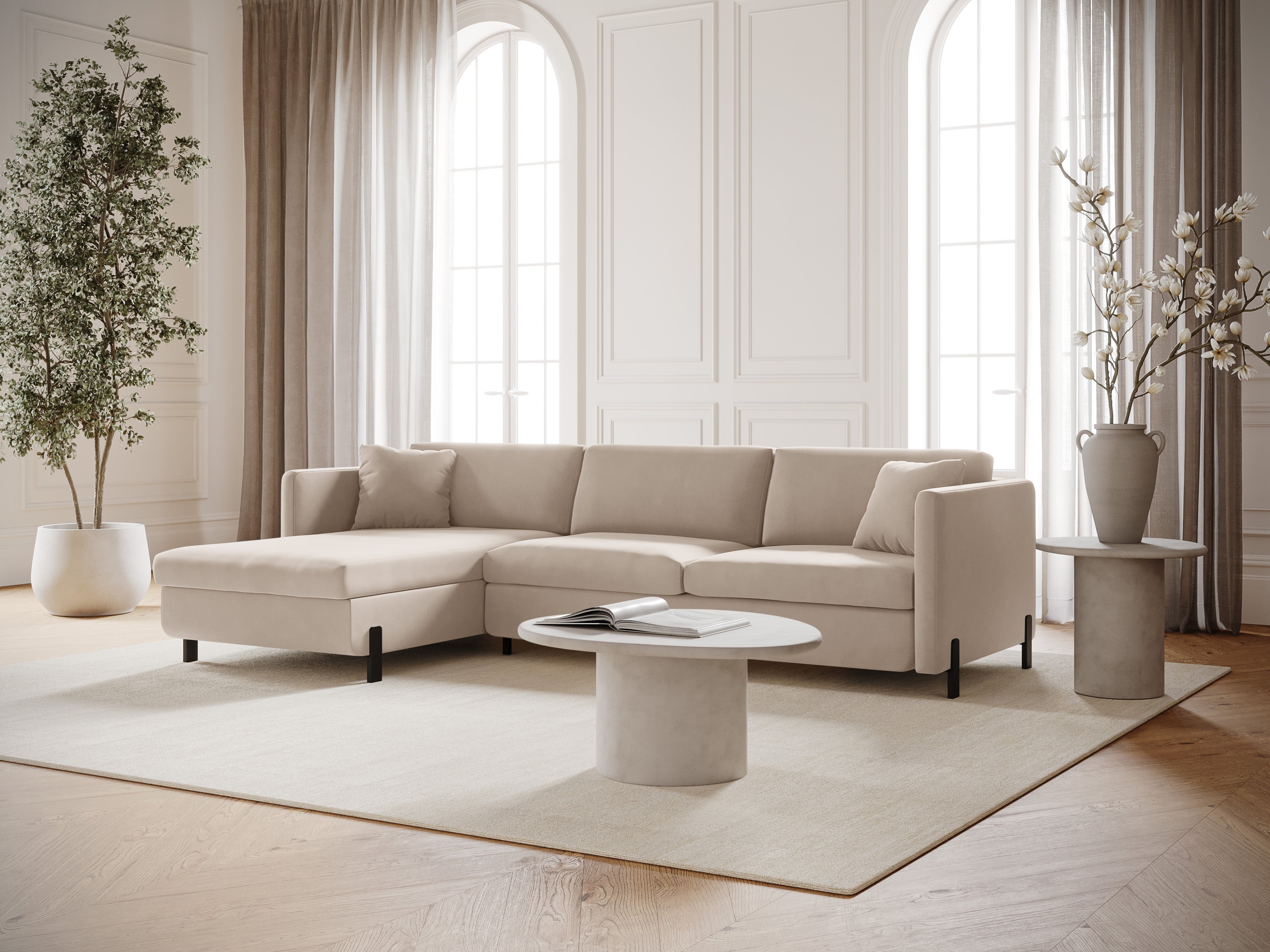 Samt linke Ecksofa mit Bettfunktion, "Gloria", 4 Sitze, Beige, 260x170x80
In Europa gemacht