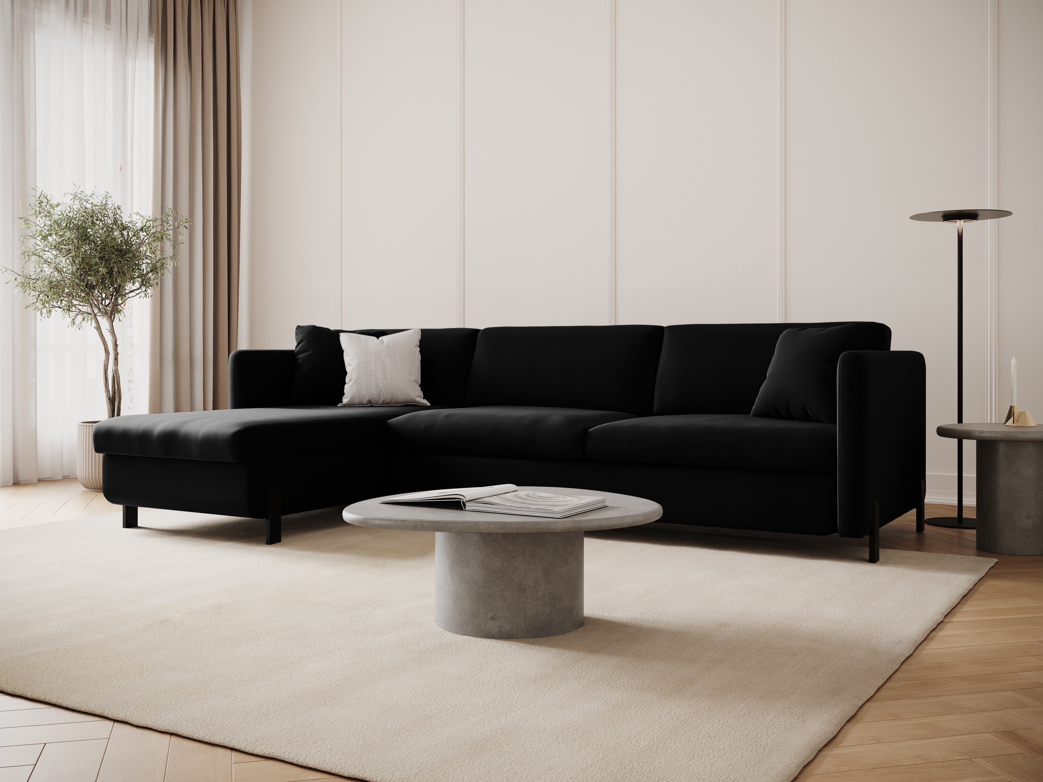 Velvet Linksecke Sofa mit Bettfunktion, "Gloria", 4 Sitze, schwarz, 260x170x80
In Europa gemacht