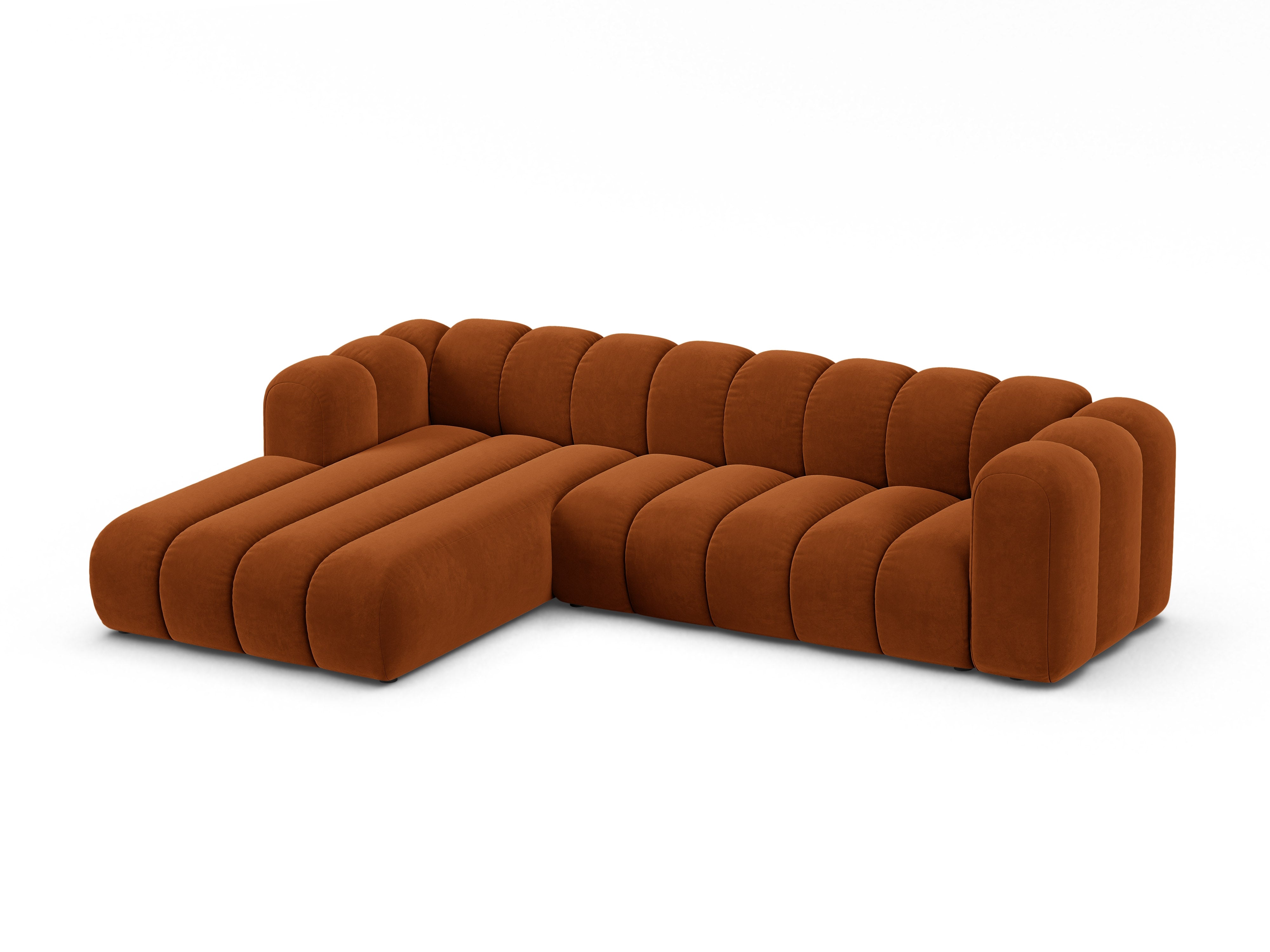 Narożnik aksamitny 4-osobowy lewostronny LUPINE ceglany – sofa narożna