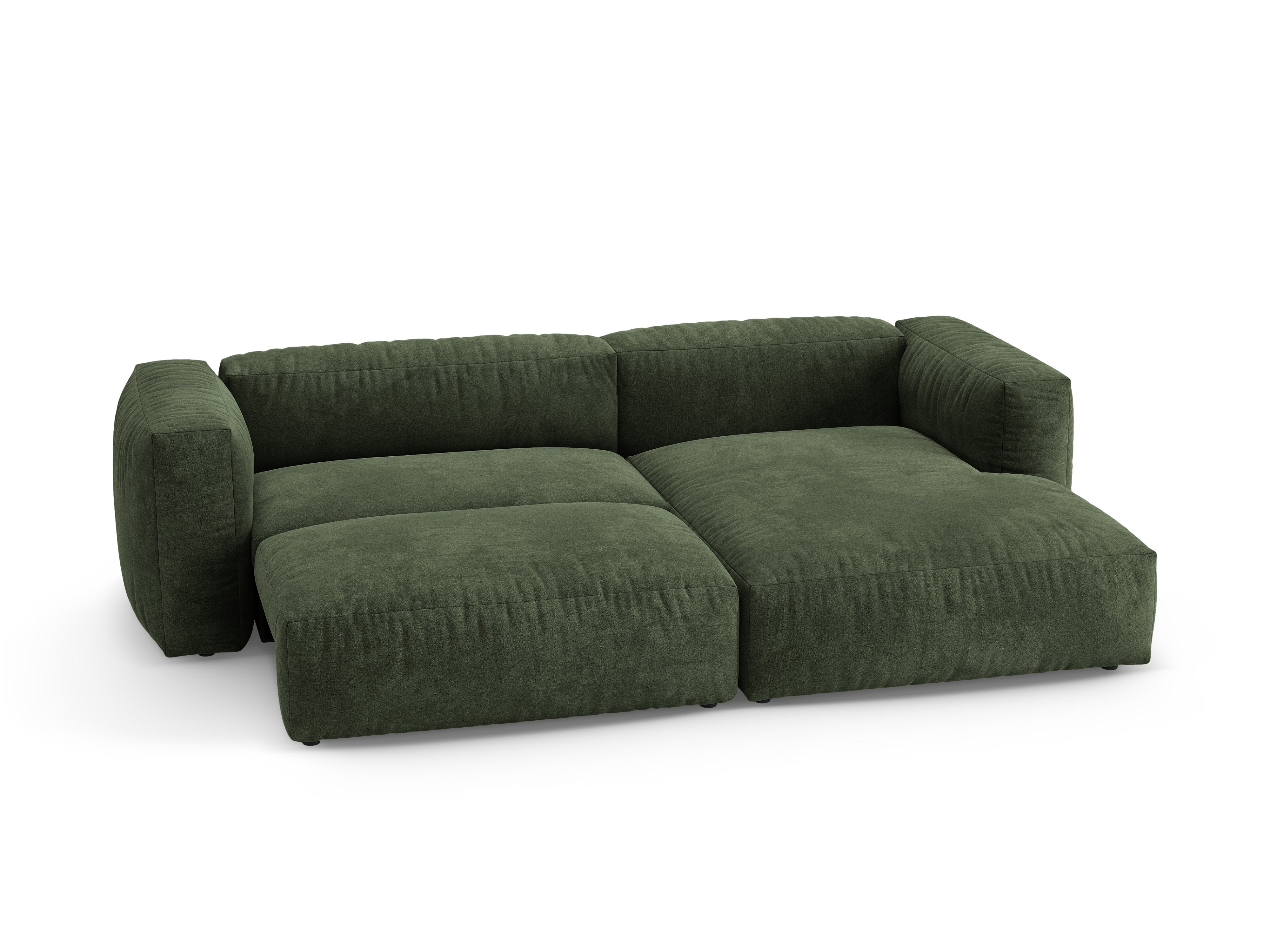 Narożnik aksamitny prawostronny z funkcją spania MARTINA zielony