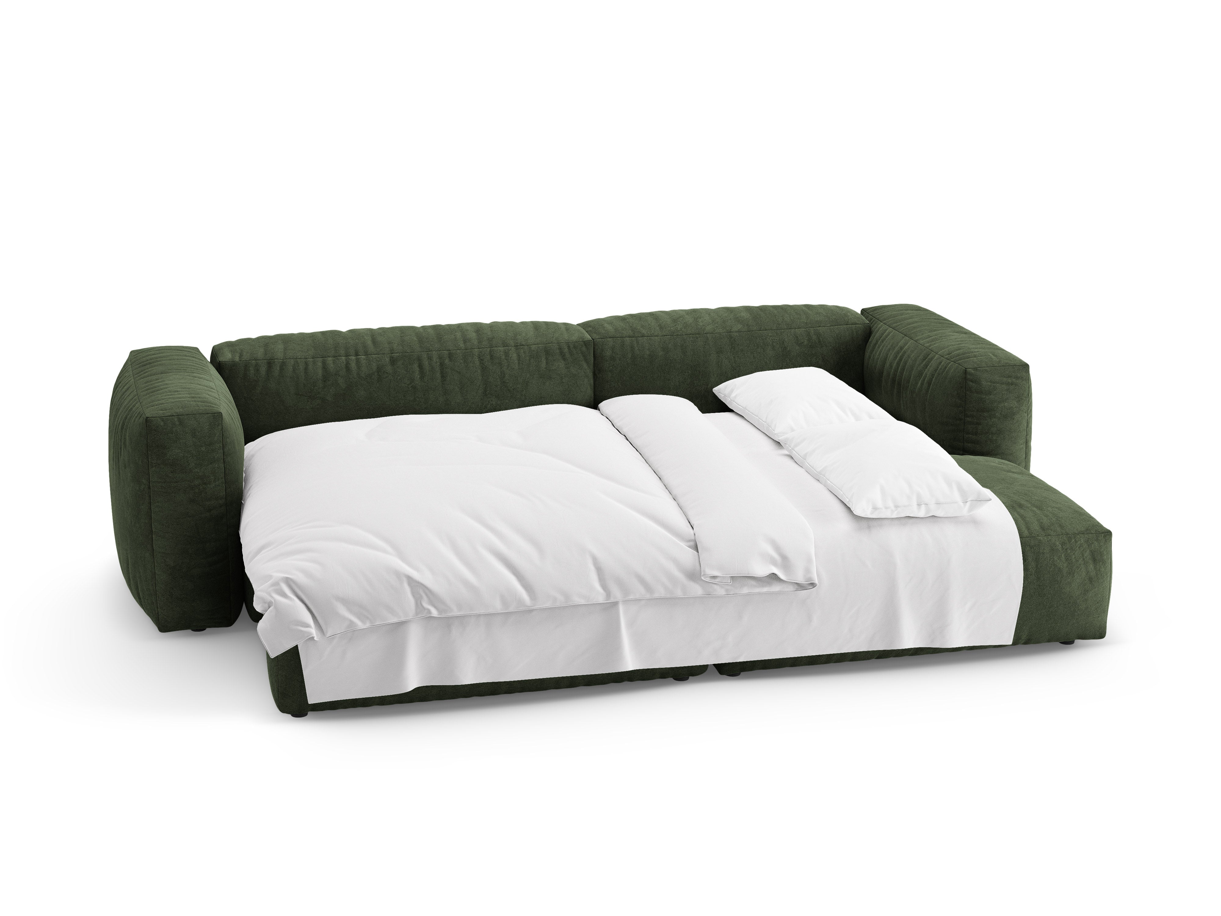 Narożnik aksamitny prawostronny z funkcją spania MARTINA zielony