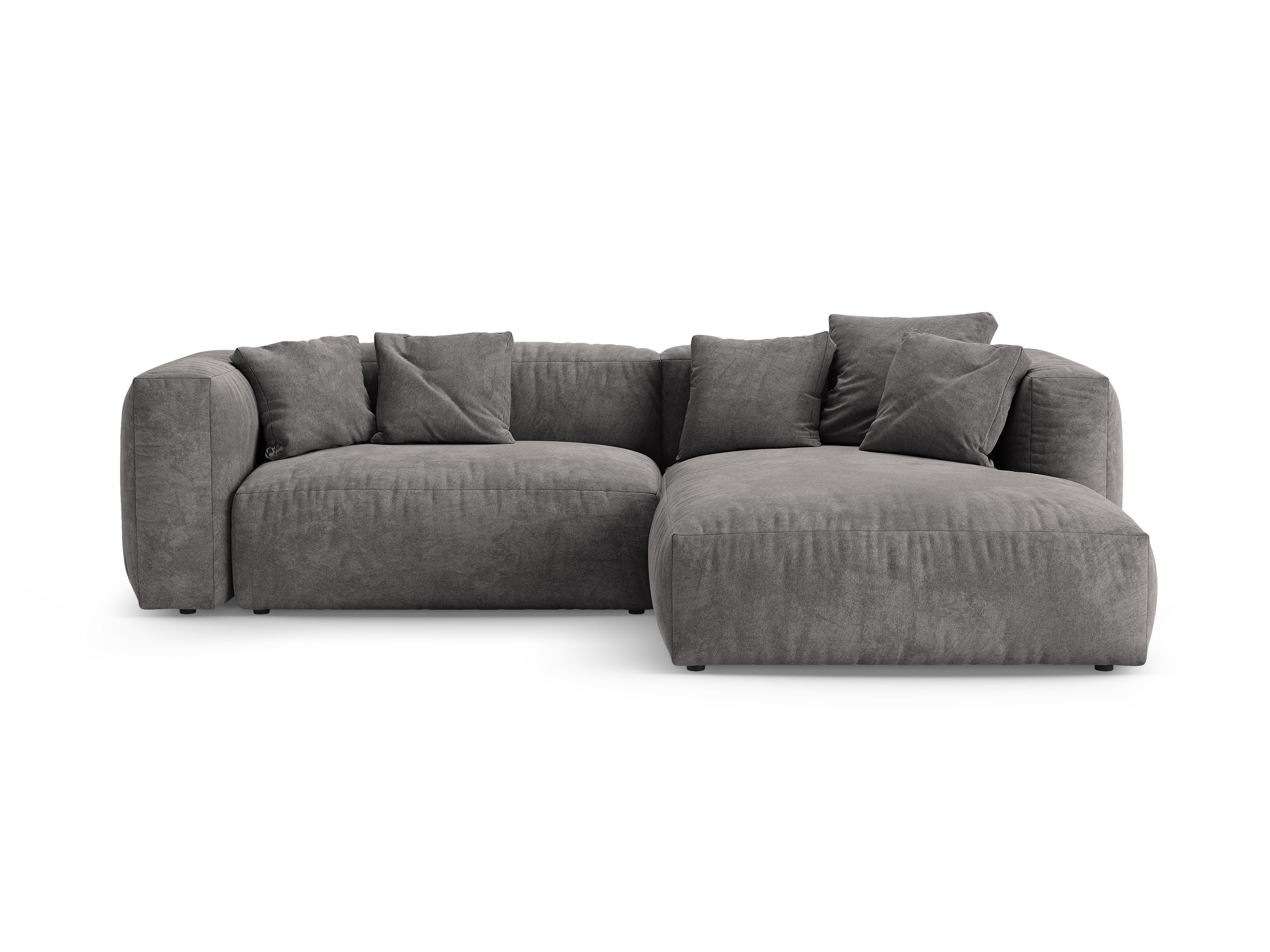 Narożnik aksamitny prawostronny z funkcją spania MARTINA szary