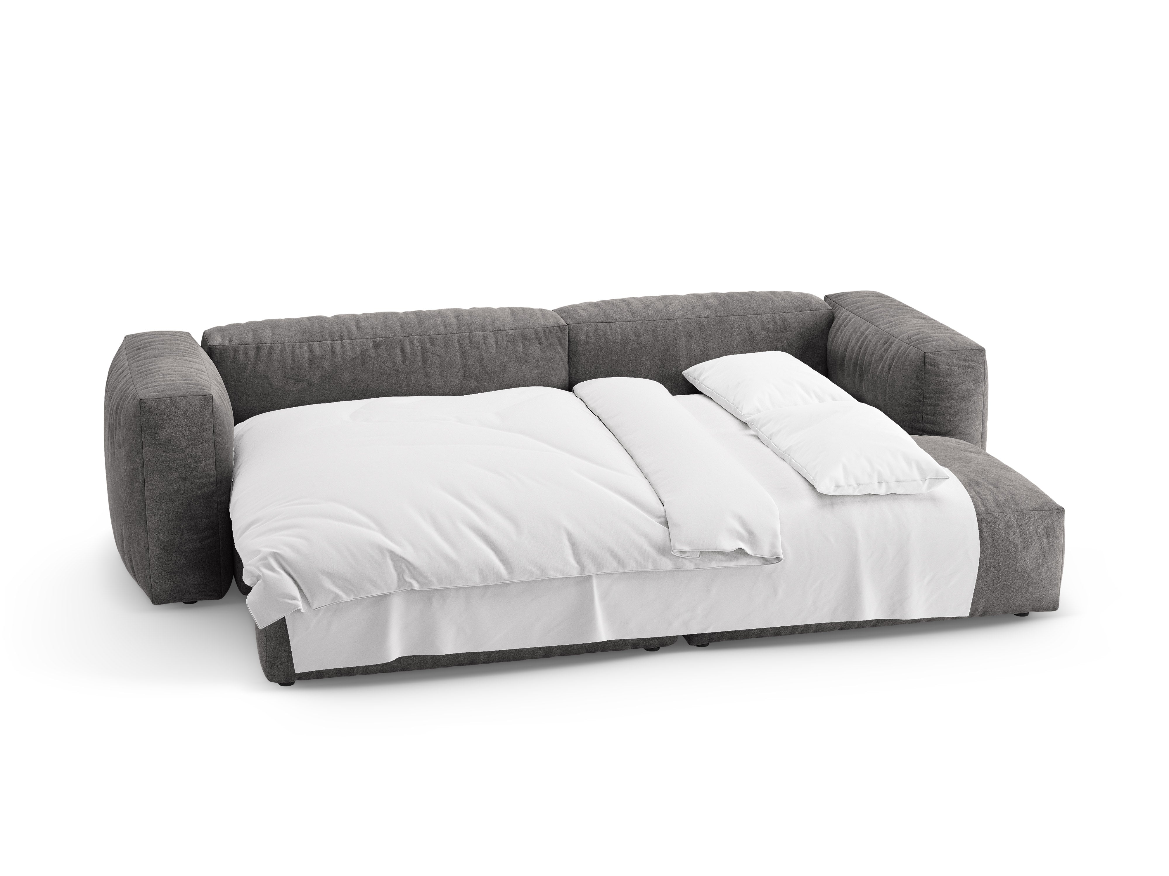 Narożnik aksamitny prawostronny z funkcją spania MARTINA szary