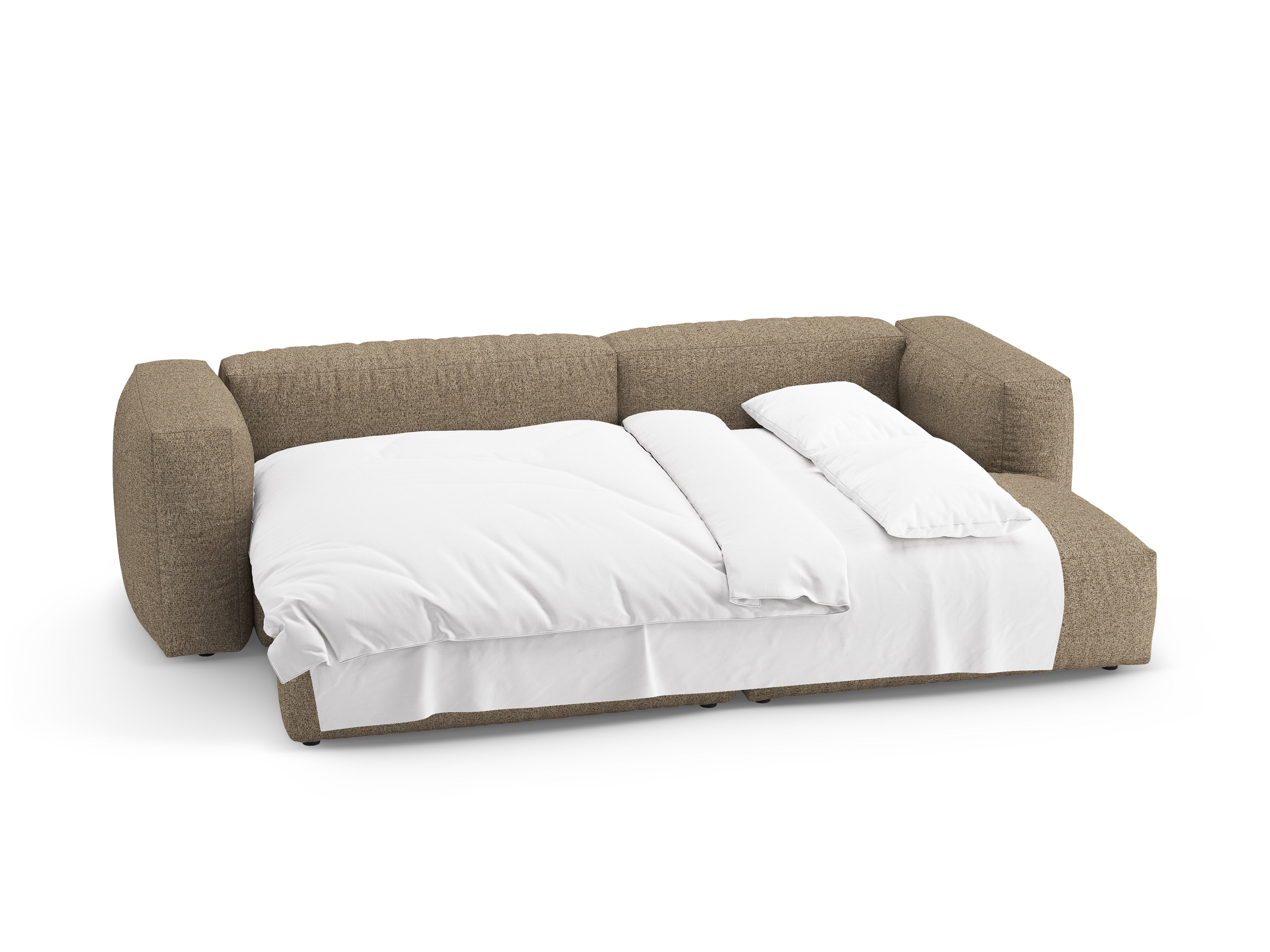 Narożnik prawostronny z funkcją spania MARTINA cappuccino boucle