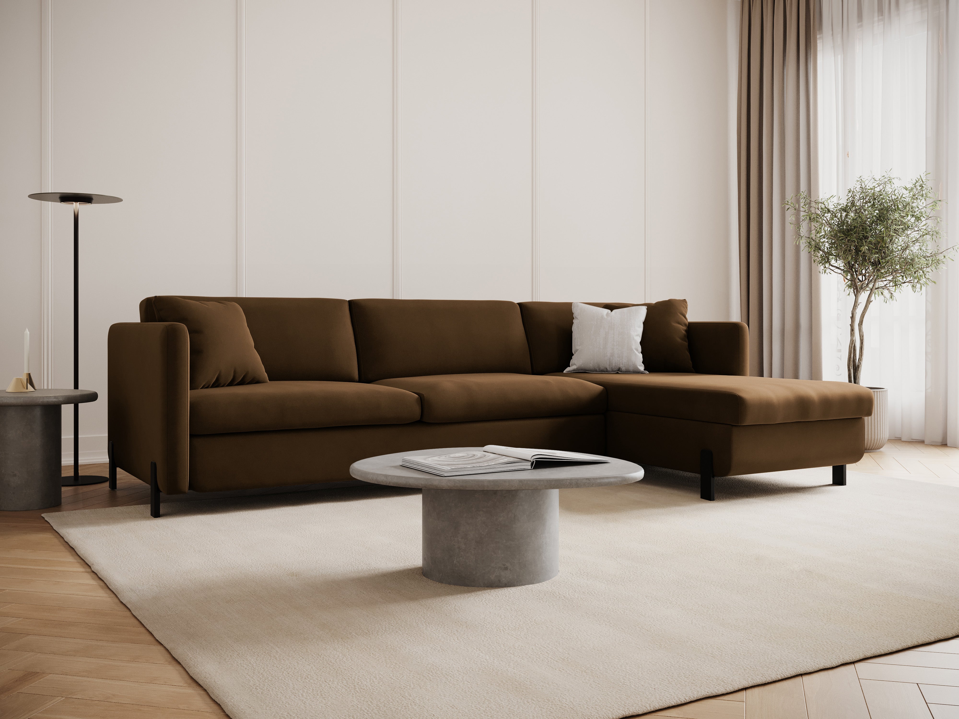 Samtrechte Ecksofa mit Bettfunktion, "Gloria", 5 Sitze, Schokolade, 280x170x80
In Europa gemacht