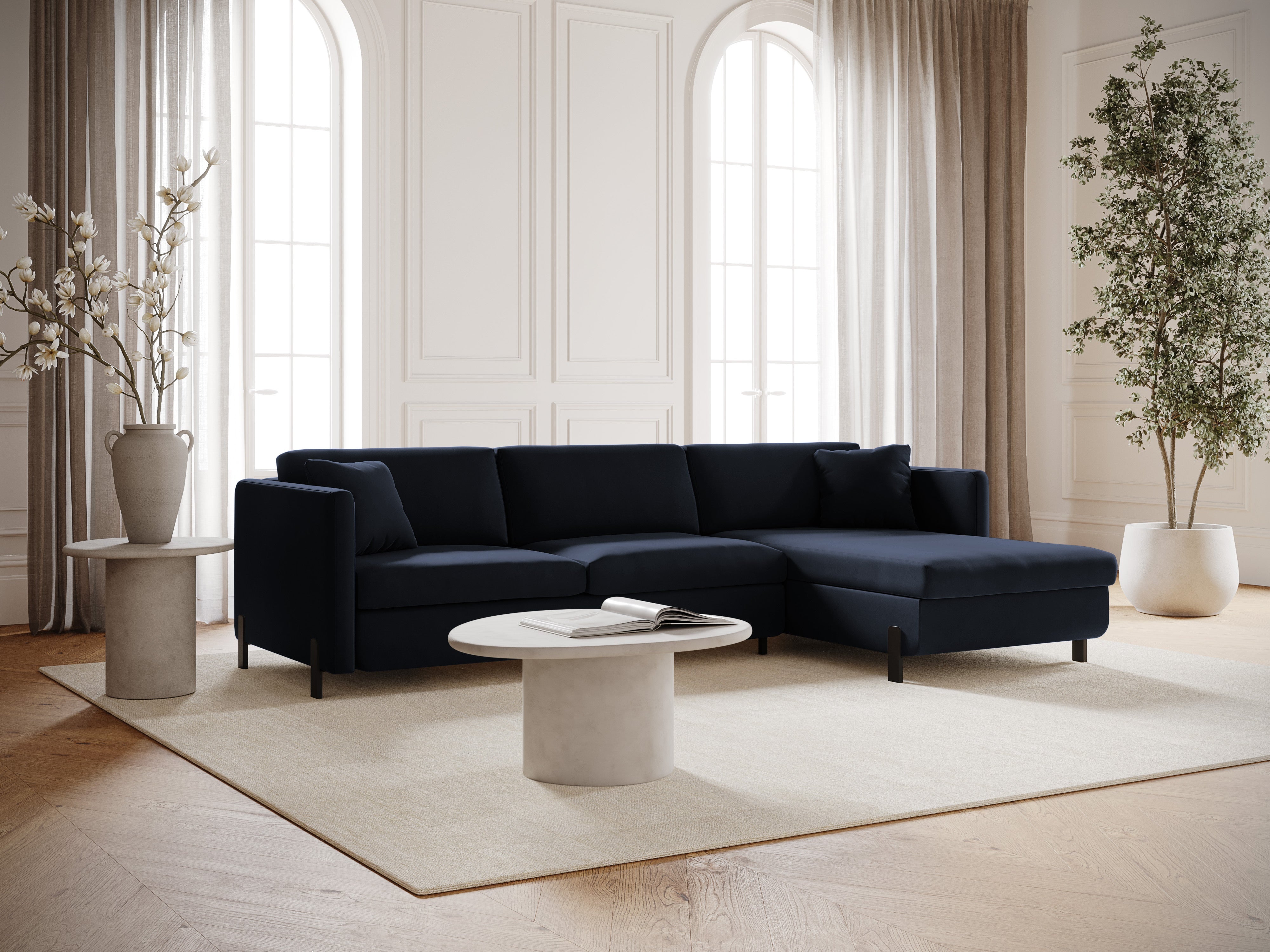 Velvet Right Corner Sofa with Bed Function, "Gloria", 5 Seats, Royal Blue, 280x170x80
Made in Europe