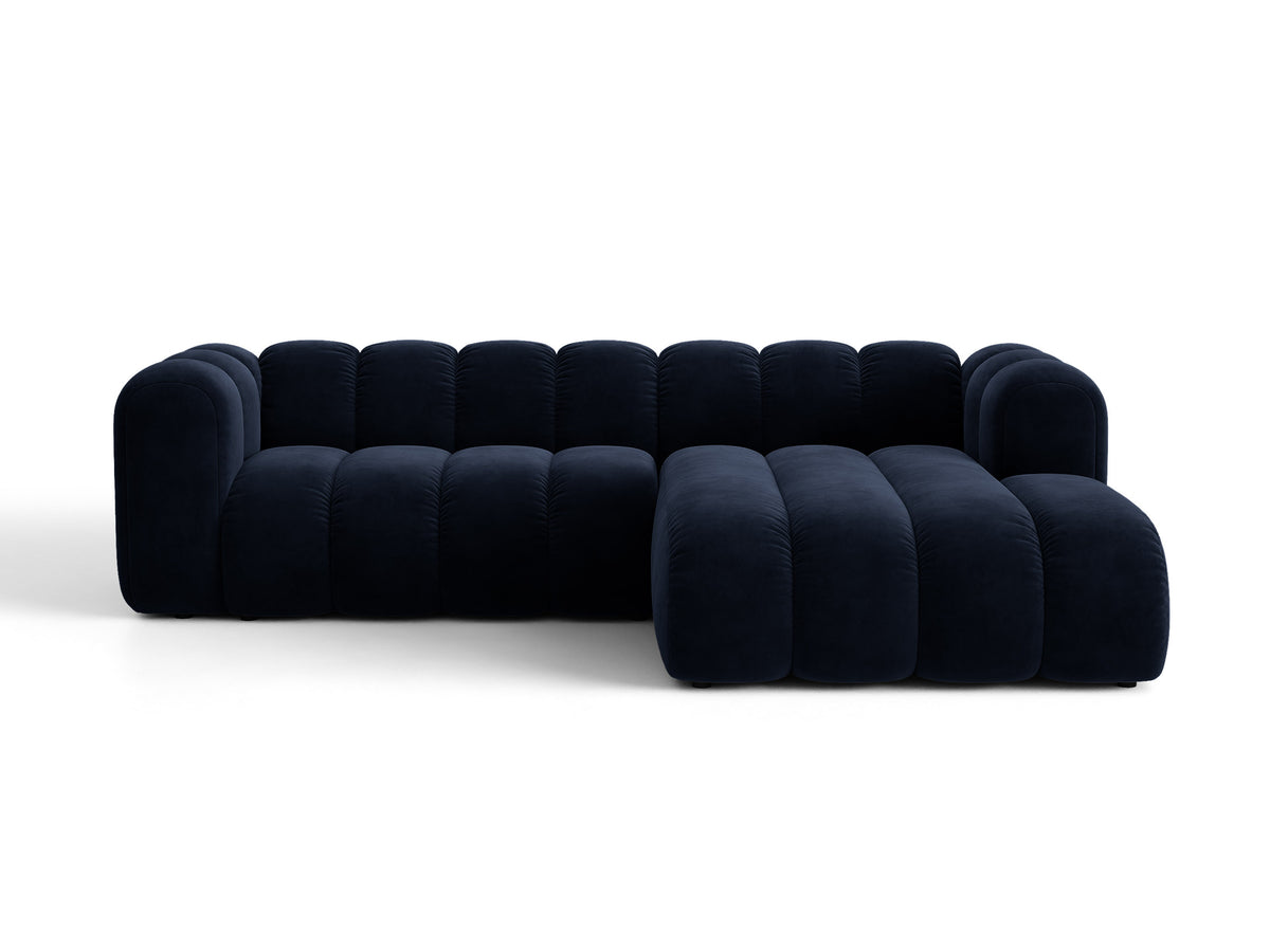 Narożnik aksamitny prawostronny z funkcją spania LUPINE granatowy – Micadoni