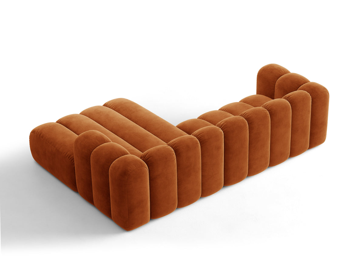 Narożnik aksamitny prawostronny z funkcją spania LUPINE ceglany – ujęcie 5