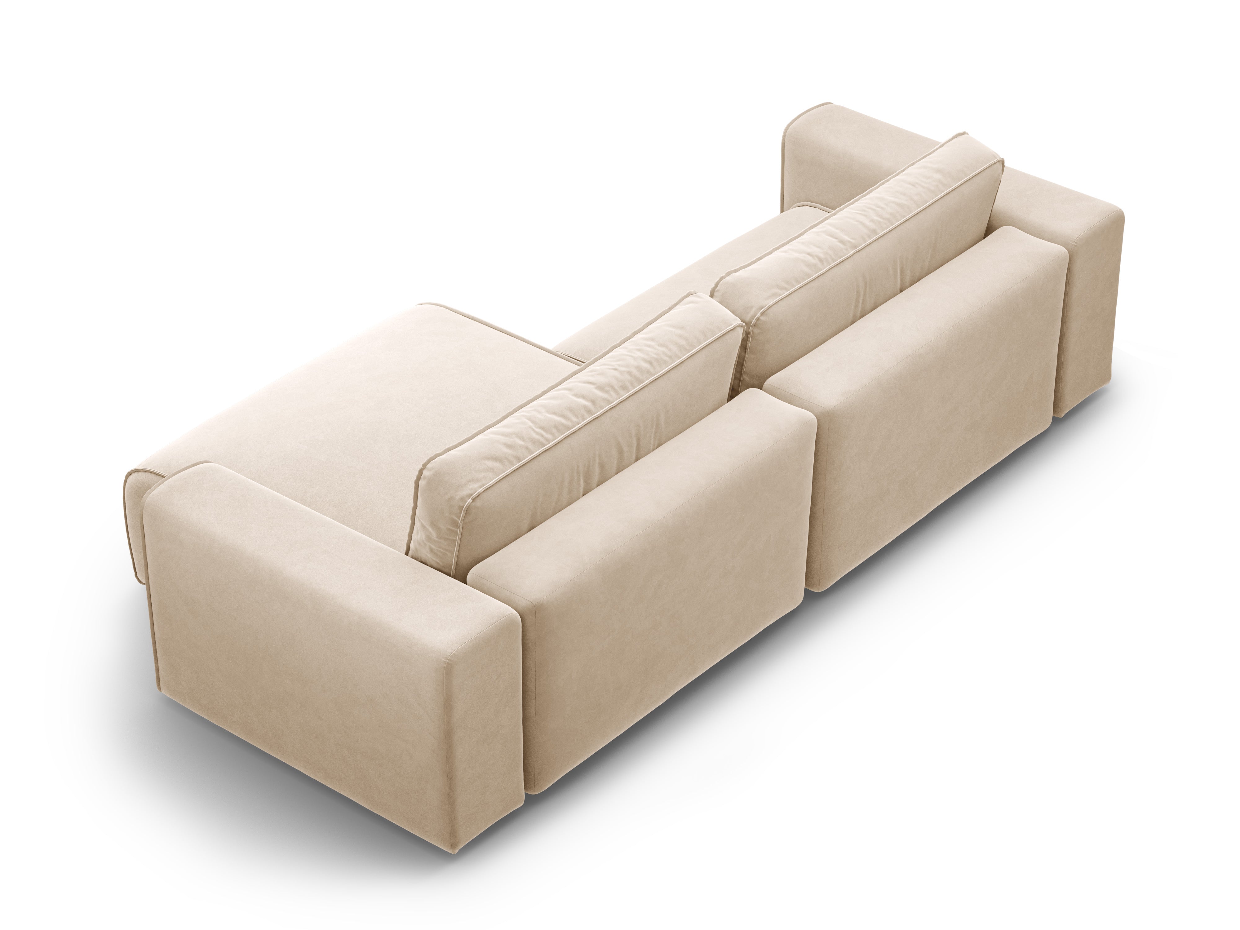 Right-facing velvet corner sofa for 3 people with sleeping function VICTOR beige