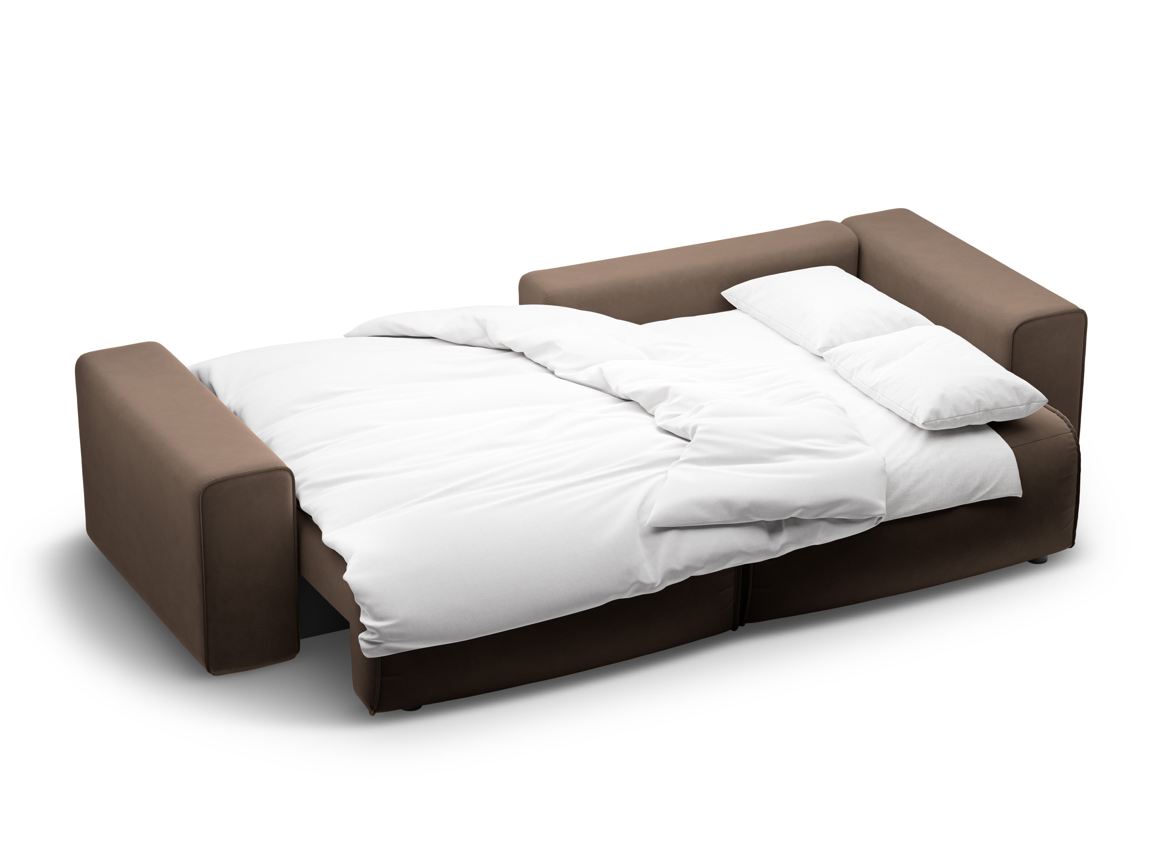 Narożnik aksamitny prawostronny 3-osobowy z funkcją spania VICTOR czekoladowy