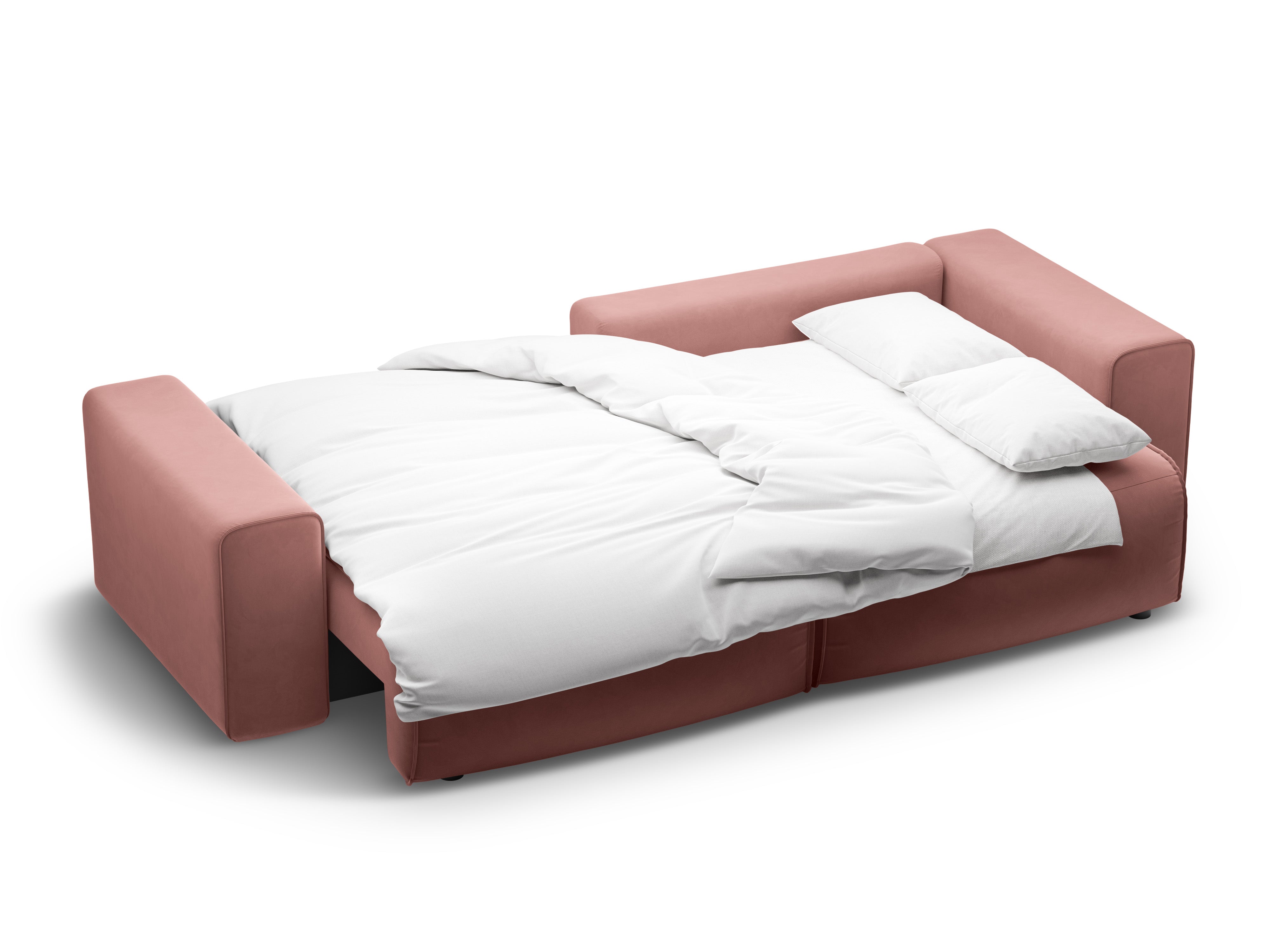 Narożnik aksamitny prawostronny 3-osobowy z funkcją spania VICTOR różowy