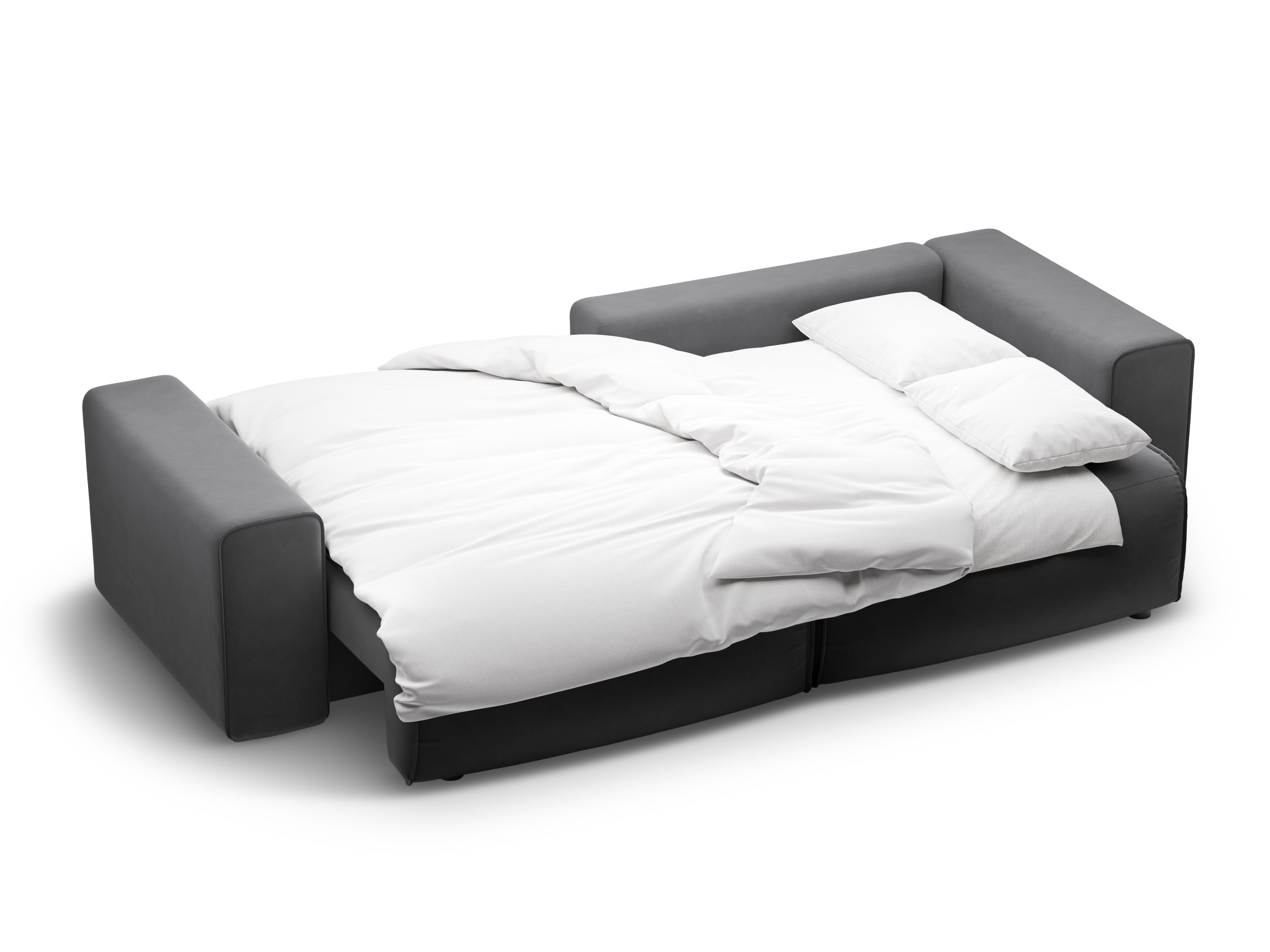 Narożnik aksamitny prawostronny 3-osobowy z funkcją spania VICTOR szary