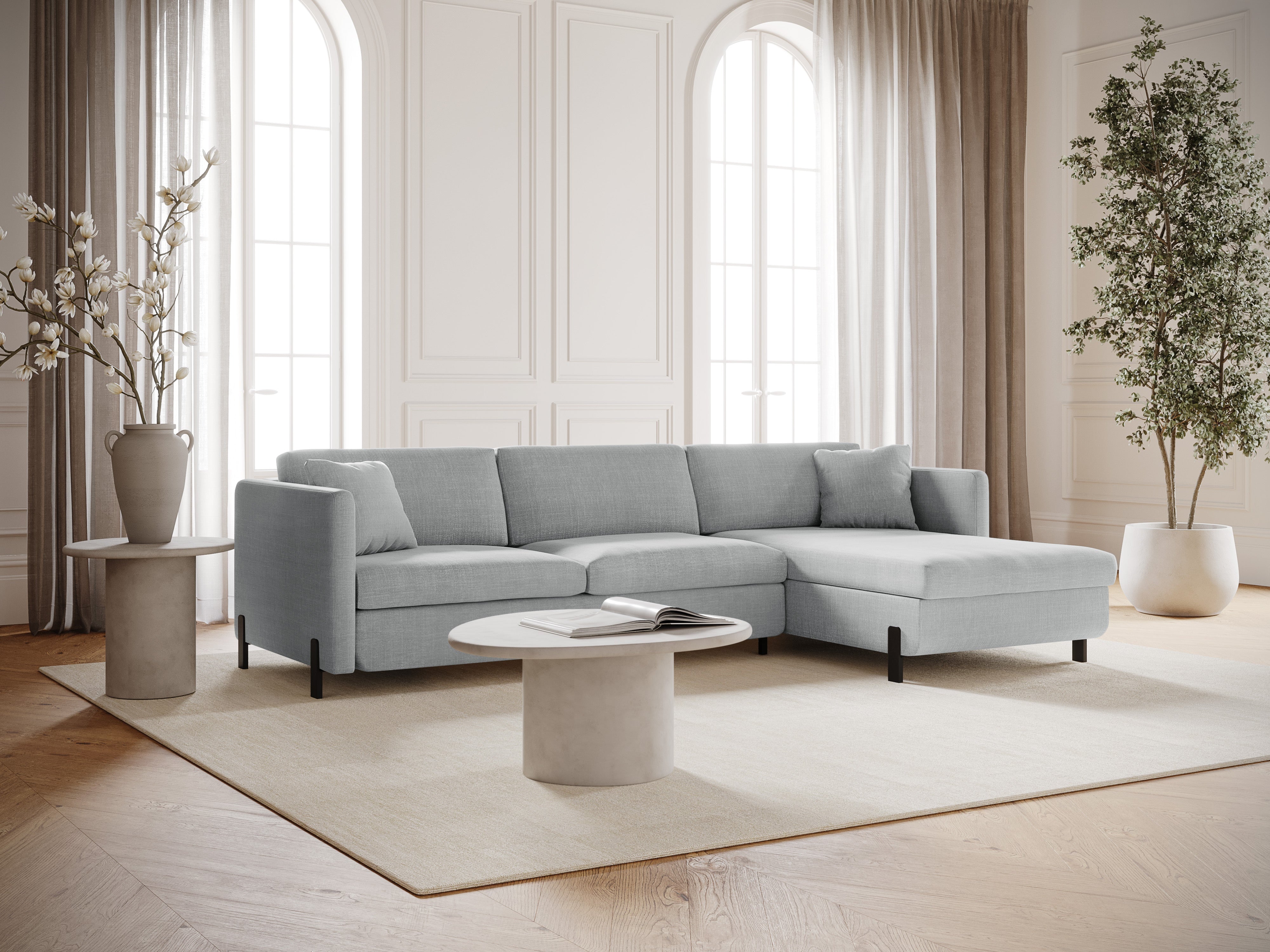 Right Corner Sofa with Bed Function and Box, "Gloria", 4 Seats, Light Gray, 260x170x80
Made in Europe