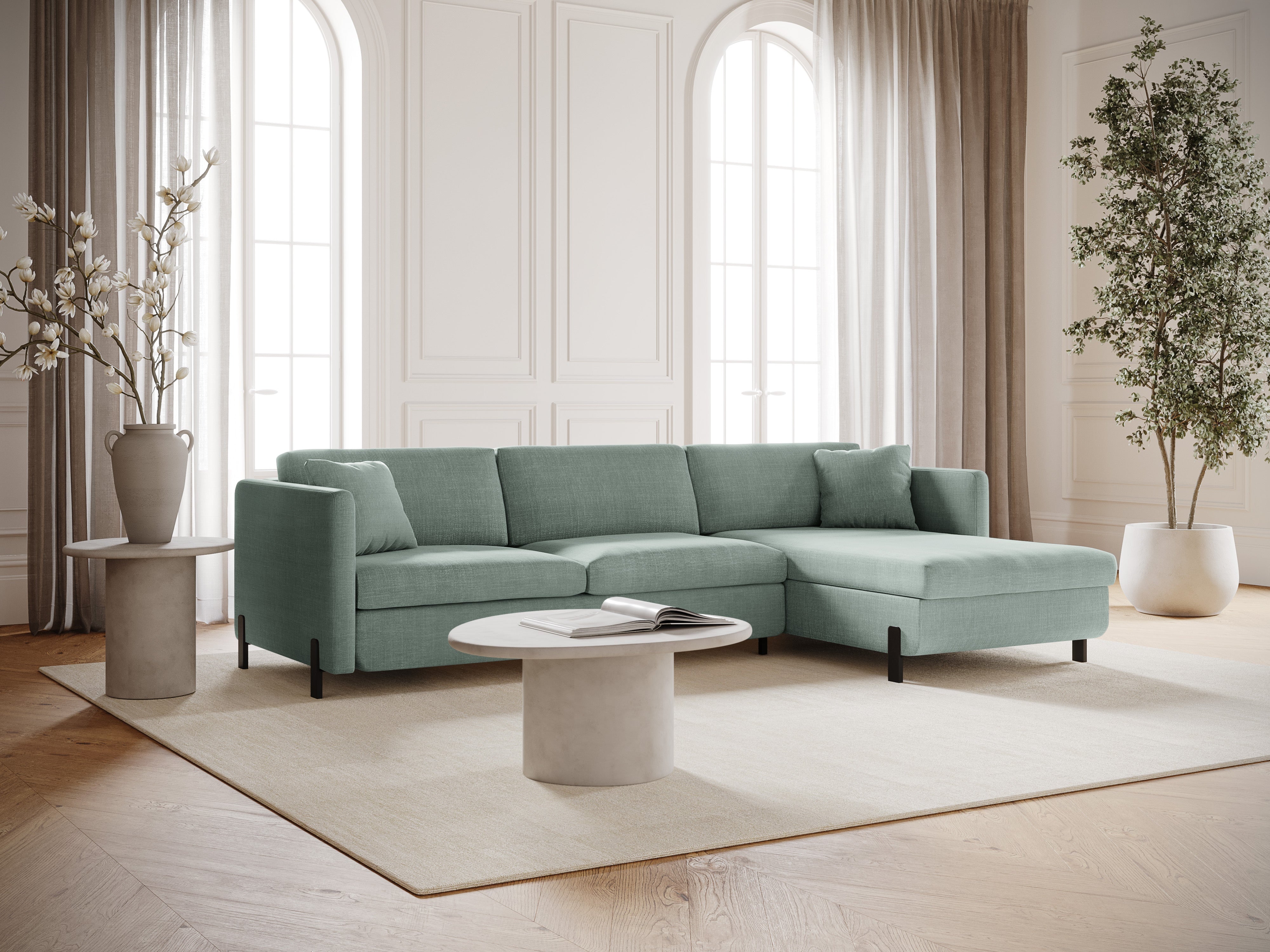 Right Corner Sofa with Bed Function and Box, "Gloria", 4 Seats, Mint, 260x170x80
Made in Europe
