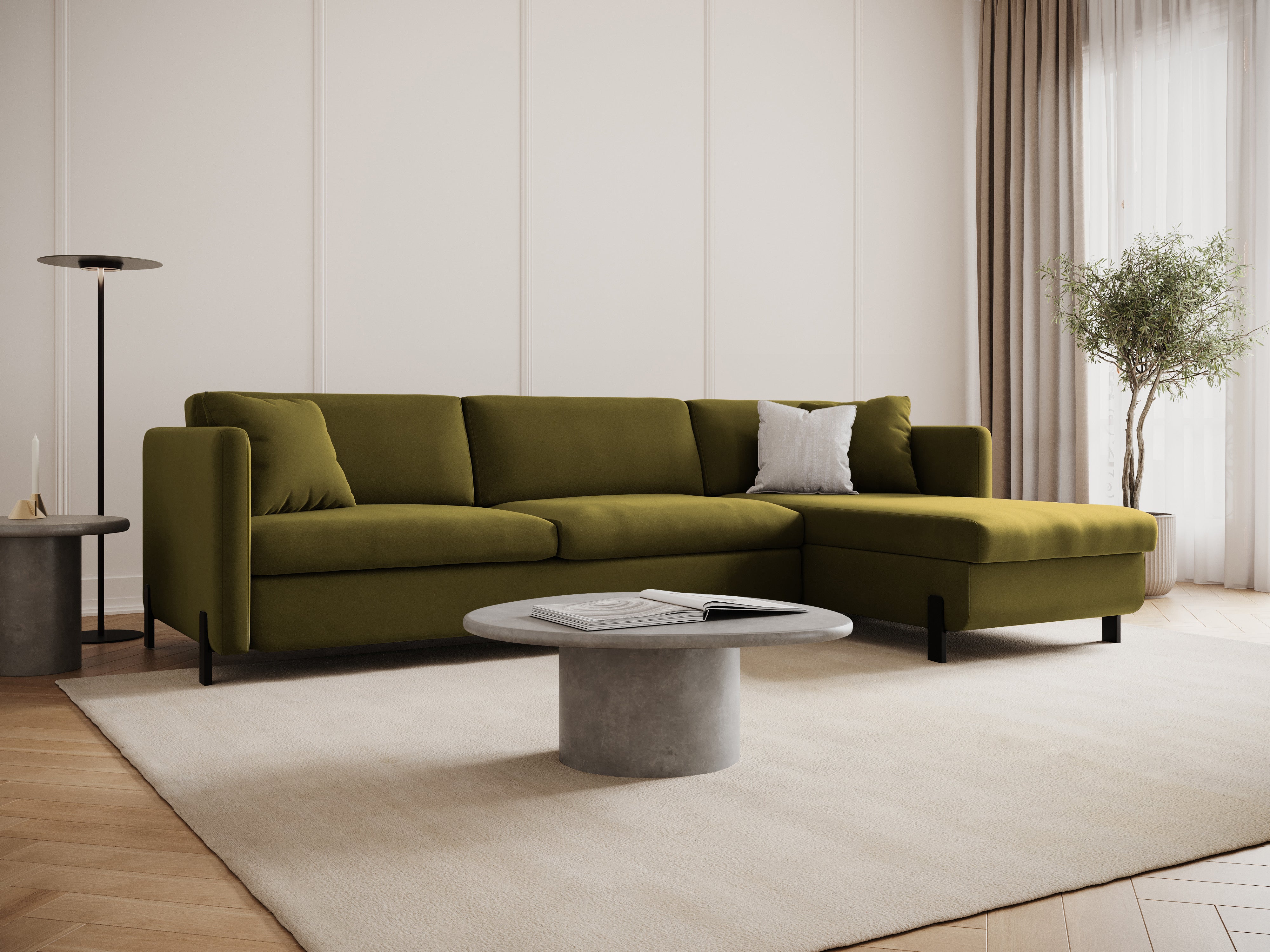 Samtrechter Ecksofa mit Bettfunktion, "Gloria", 4 Sitze, grün, 260x170x80
In Europa gemacht