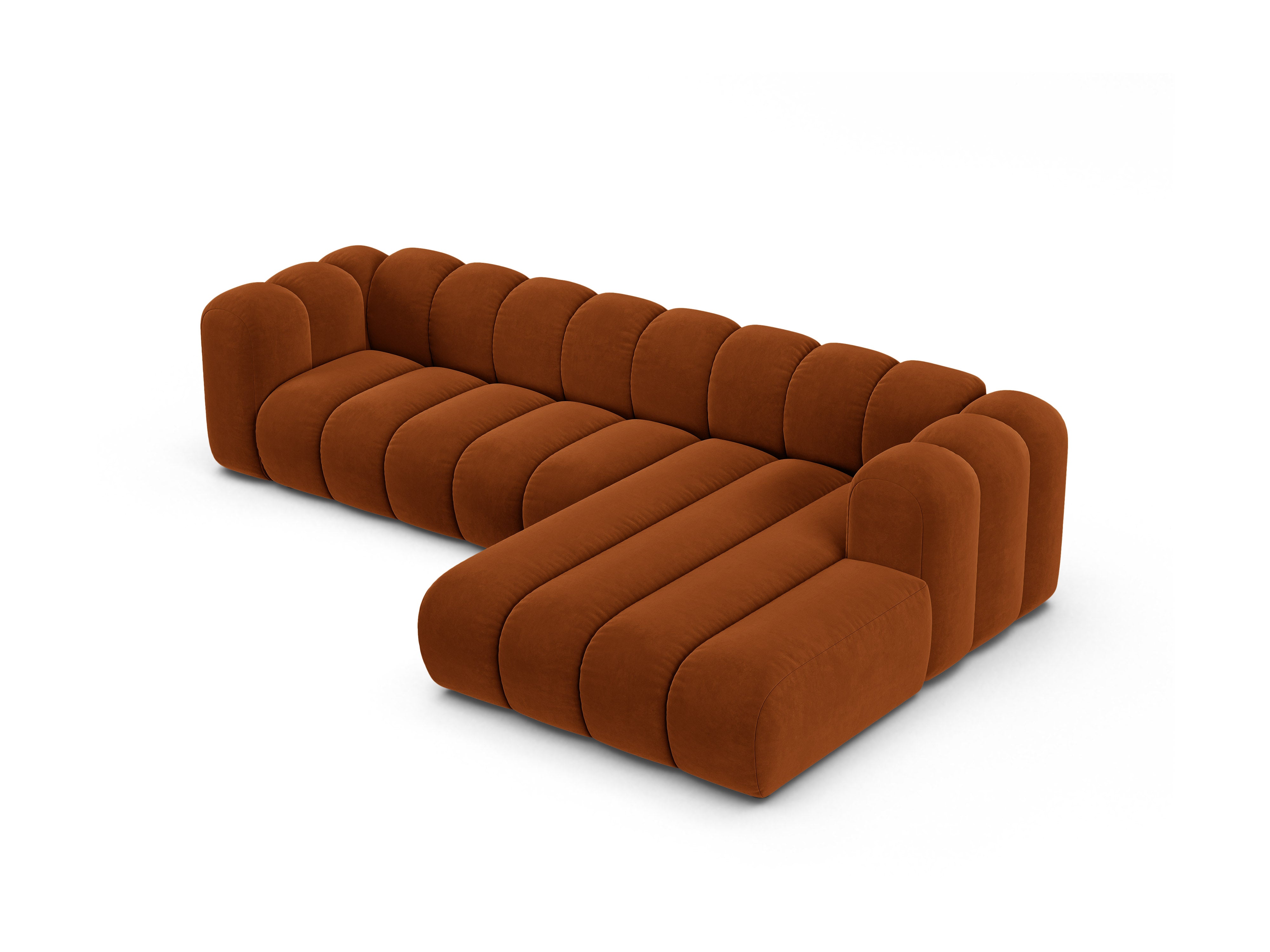 Narożnik aksamitny 4-osobowy prawostronny LUPINE ceglany – sofa narożna