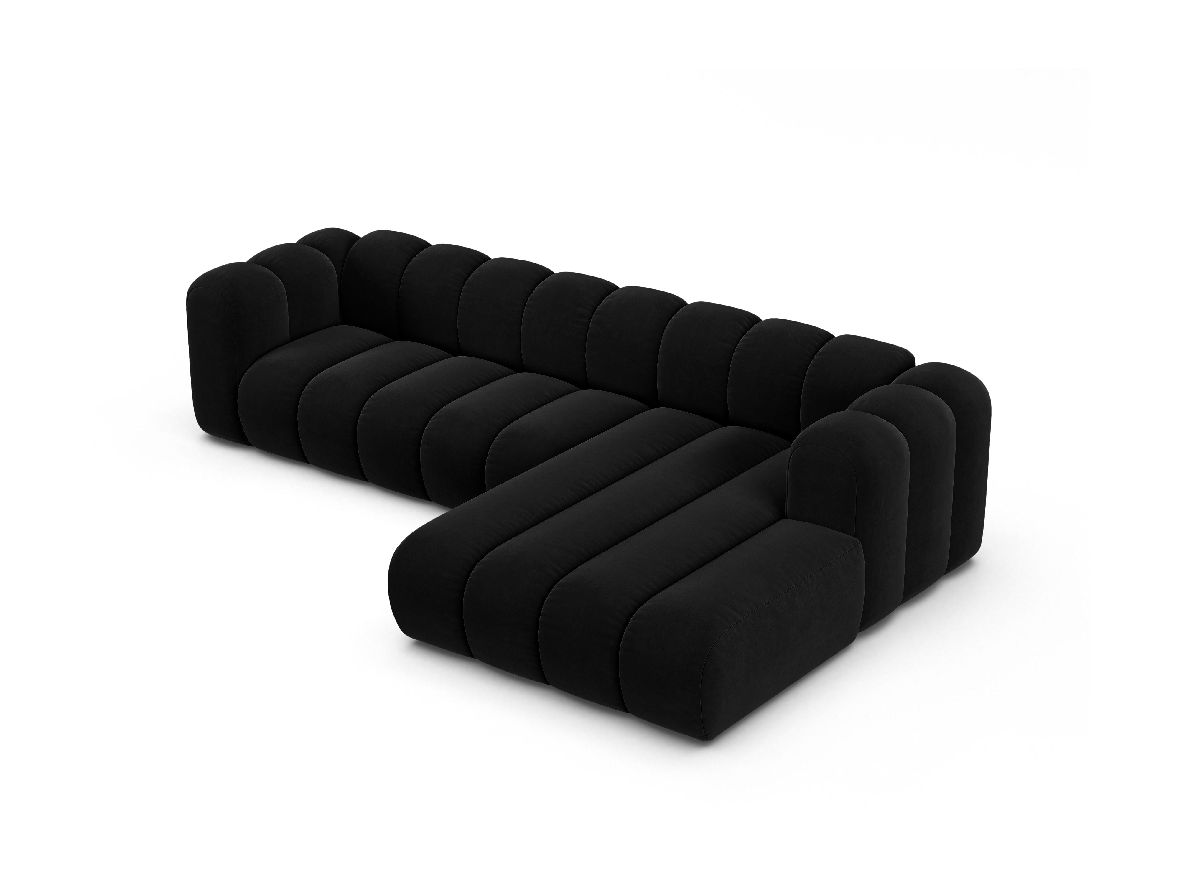 Narożnik aksamitny 4-osobowy prawostronny LUPINE czarny – sofa narożna
