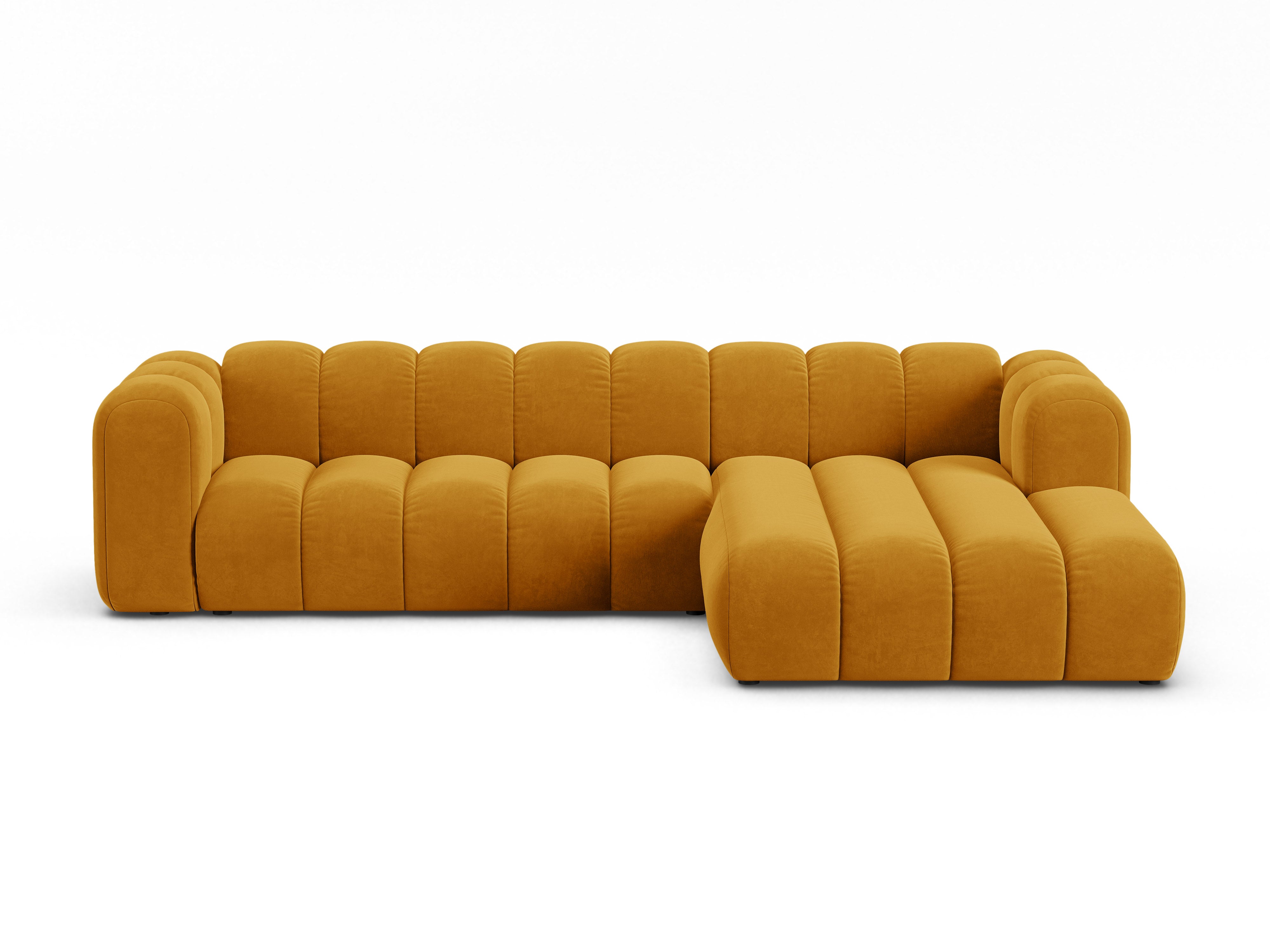 Narożnik aksamitny 4-osobowy prawostronny LUPINE musztardowy