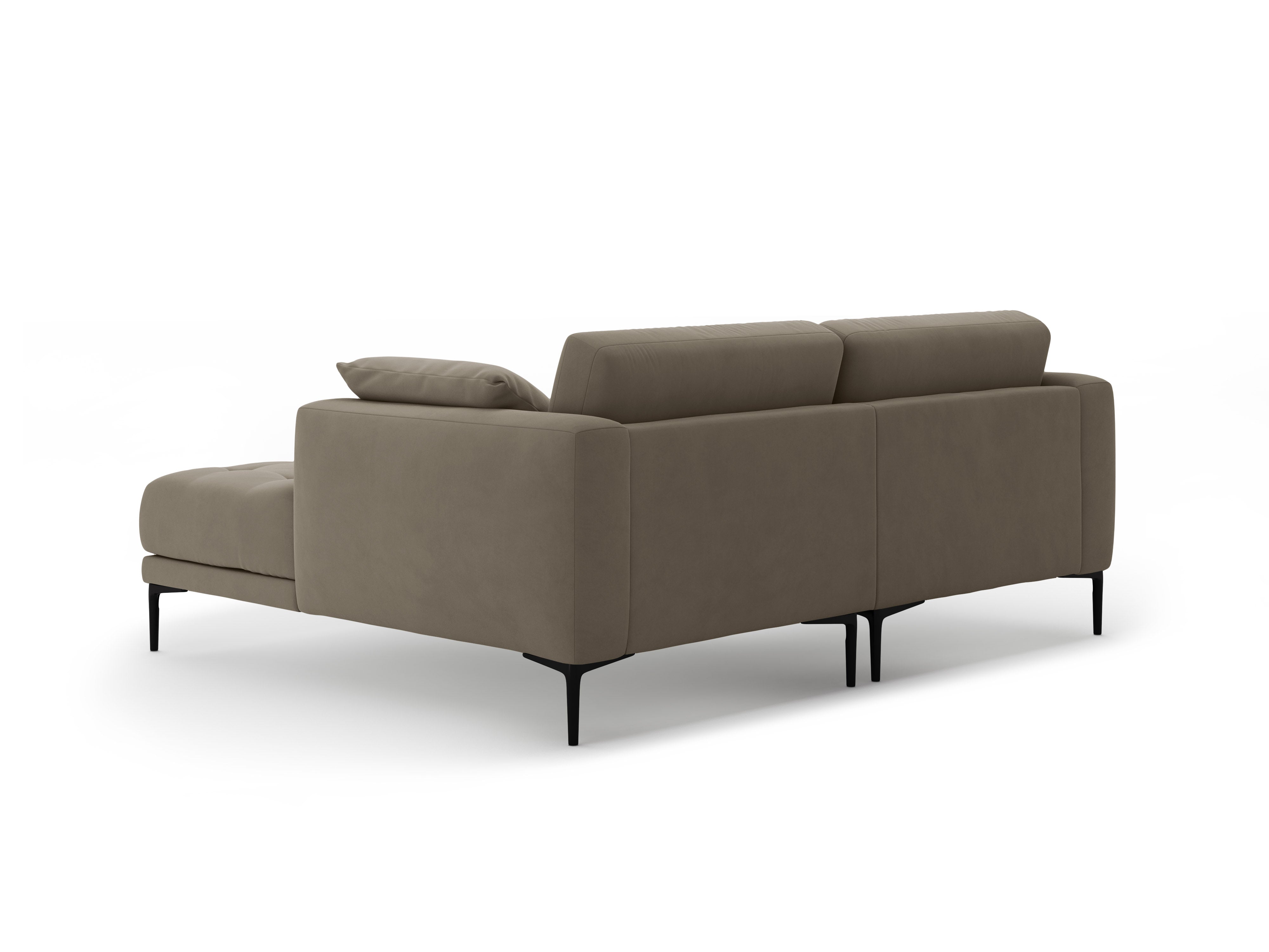 Right-facing velvet corner sofa BEMY in gray-brown