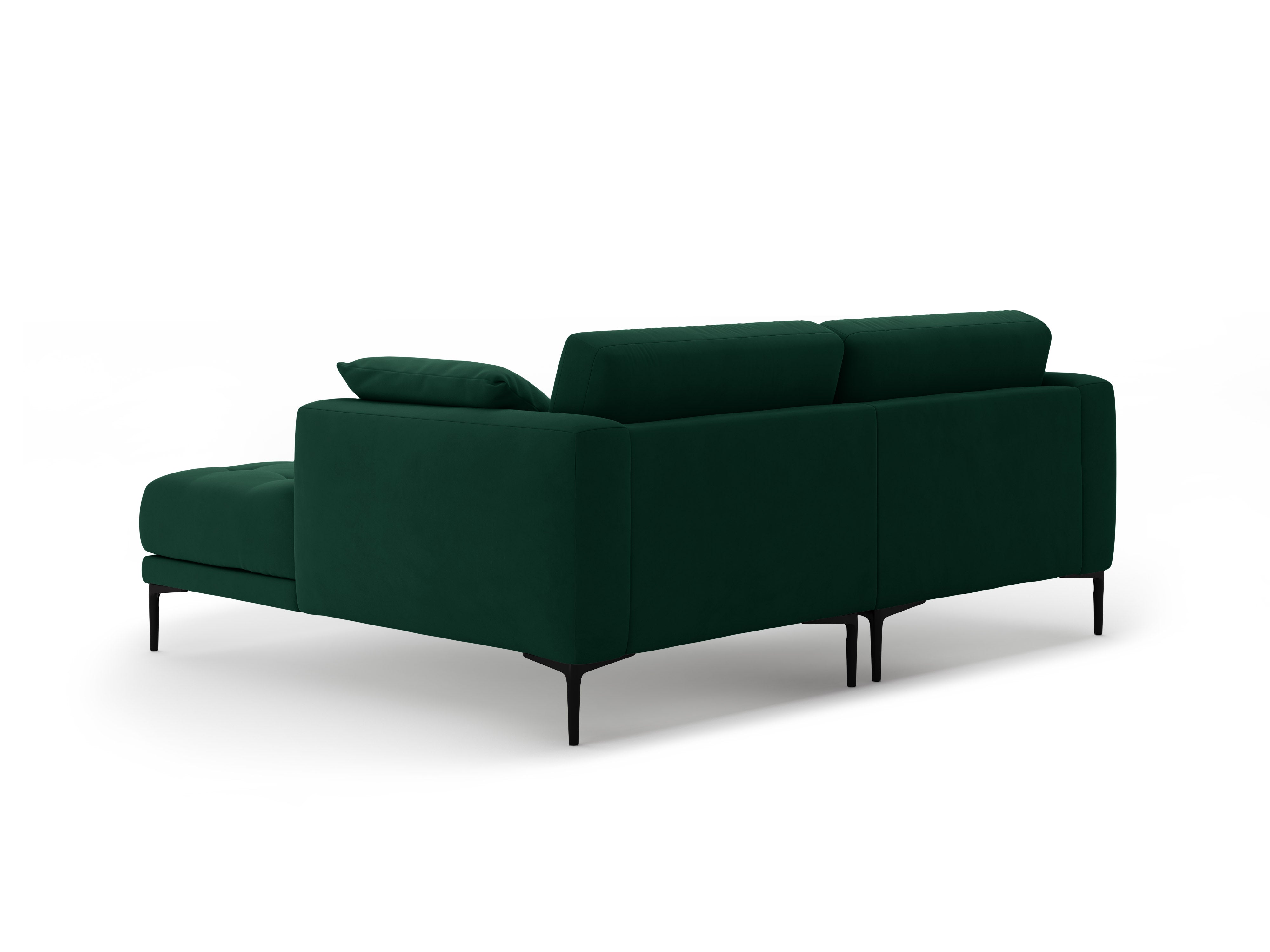 Right-facing velvet corner sofa BEMY in bottle green