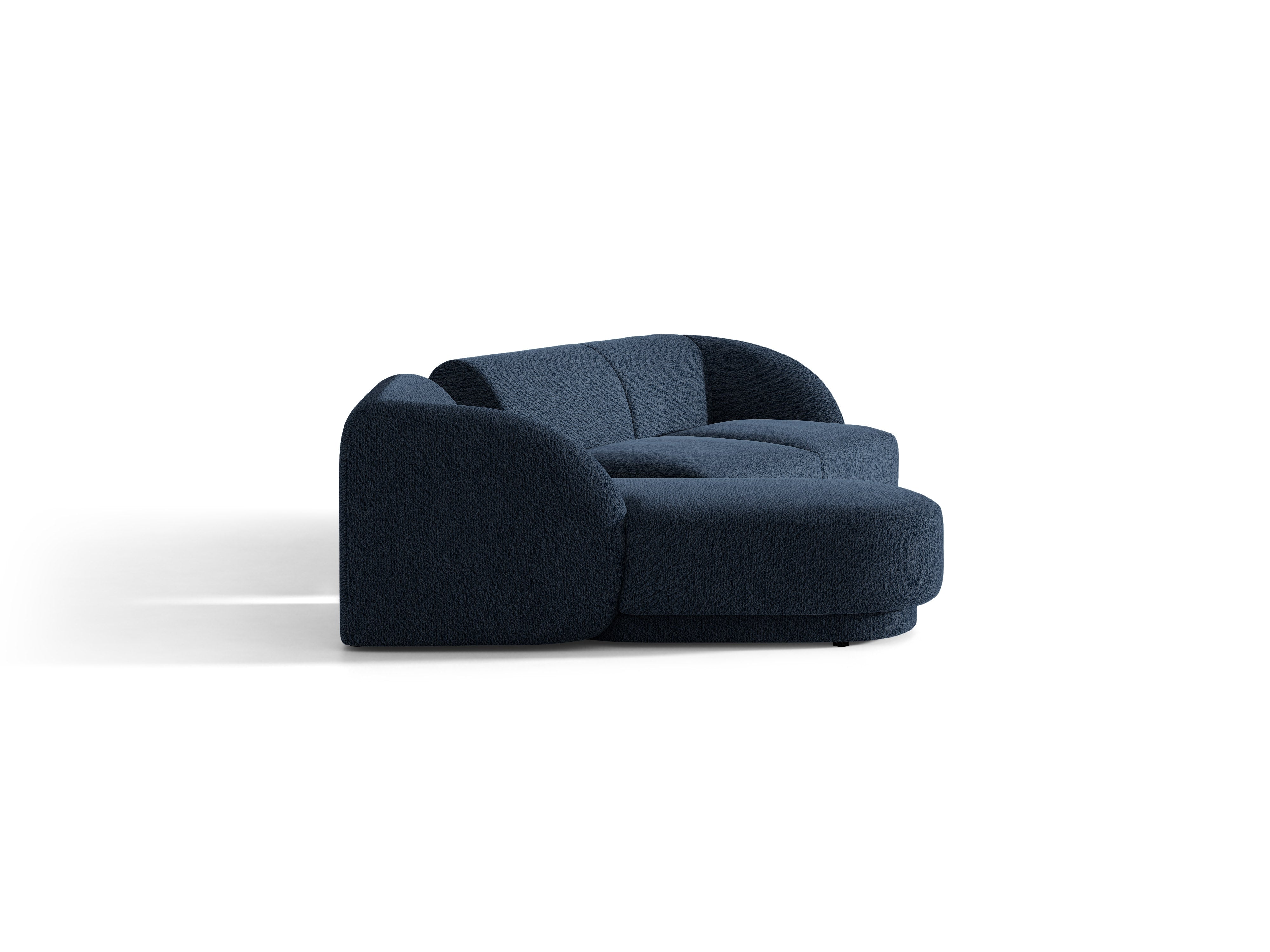 Narożnik modułowy ze stolikiem 3-osobowy lewostronny MILEY ciemnoniebieski boucle – sofa narożna