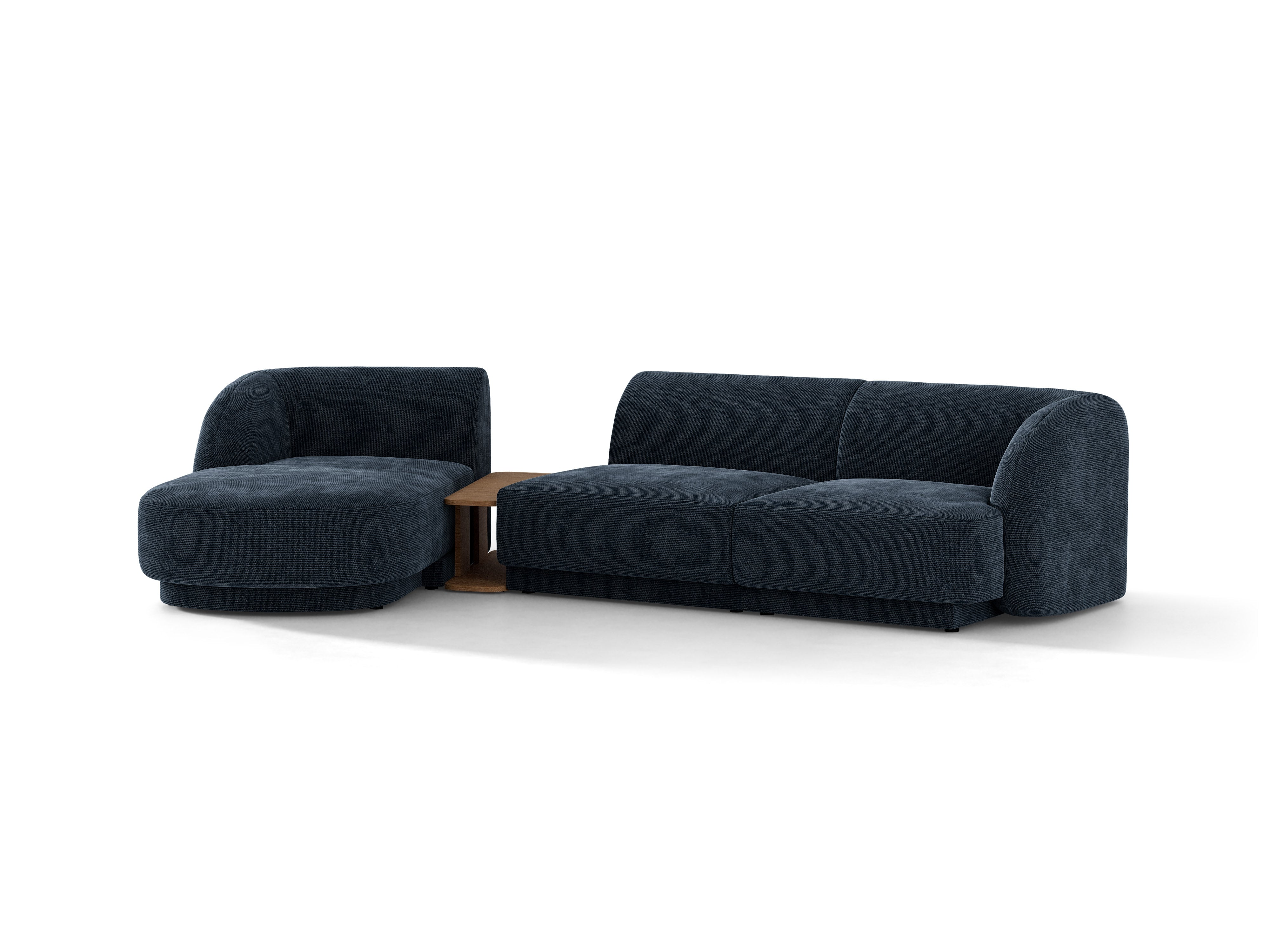 Narożnik modułowy ze stolikiem 3-osobowy lewostronny MILEY granat królewski szenil jedwabisty – sofa narożna