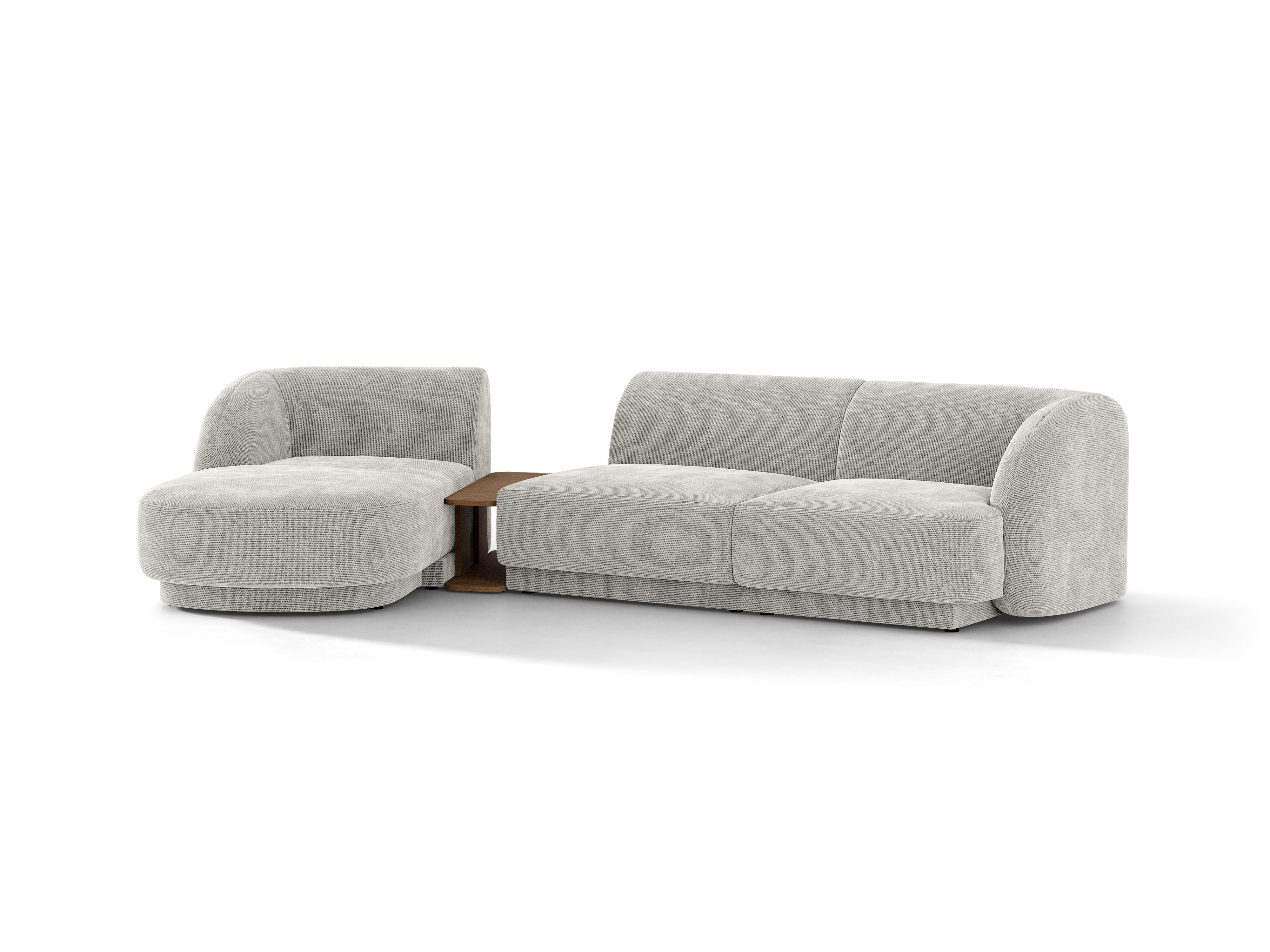 Narożnik modułowy ze stolikiem 3-osobowy lewostronny MILEY szary szenil – sofa narożna