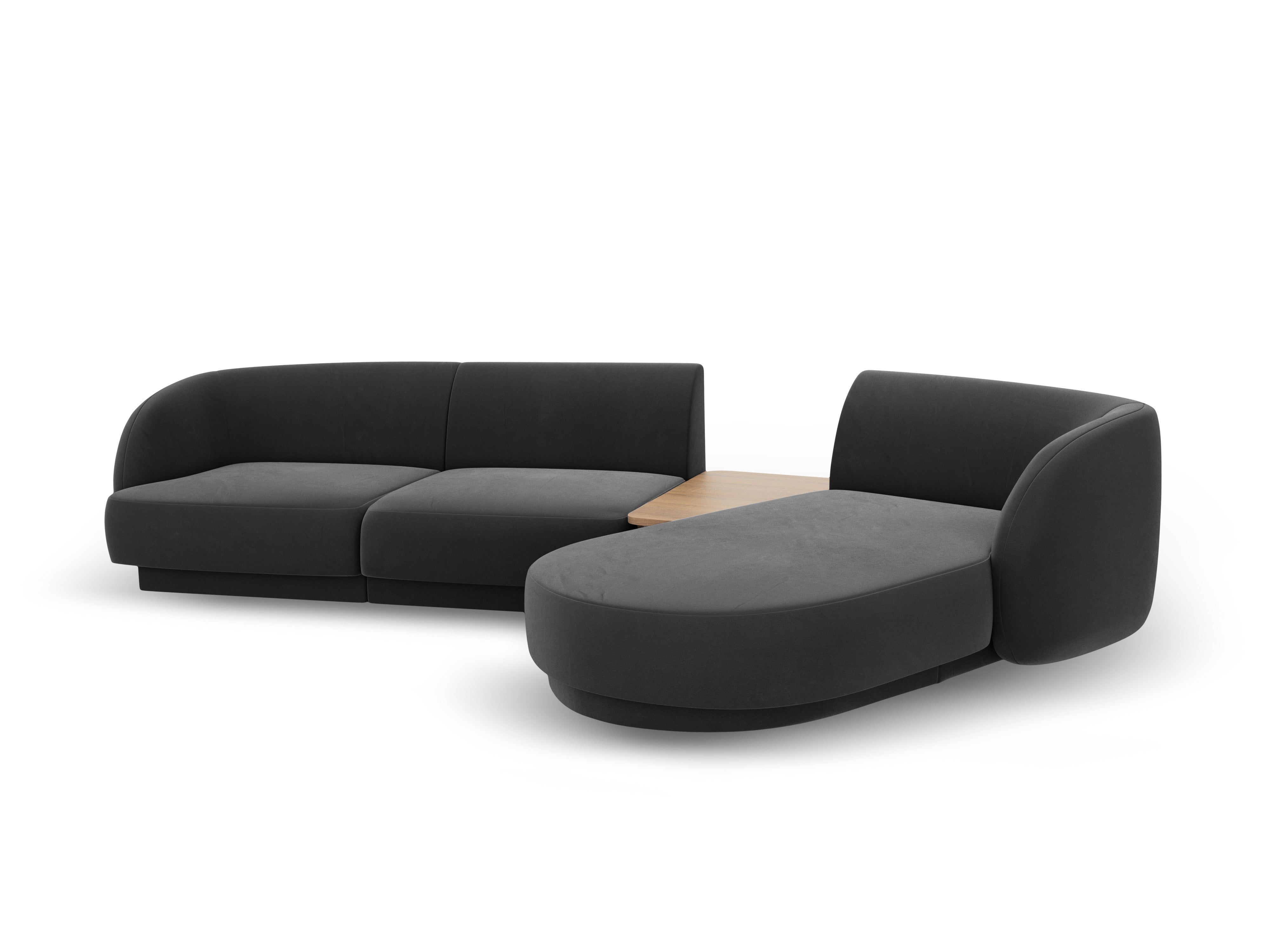 Modulares Ecksofa mit Tisch, 3-Sitzer, rechtsseitig, samtig, MILEY, grau