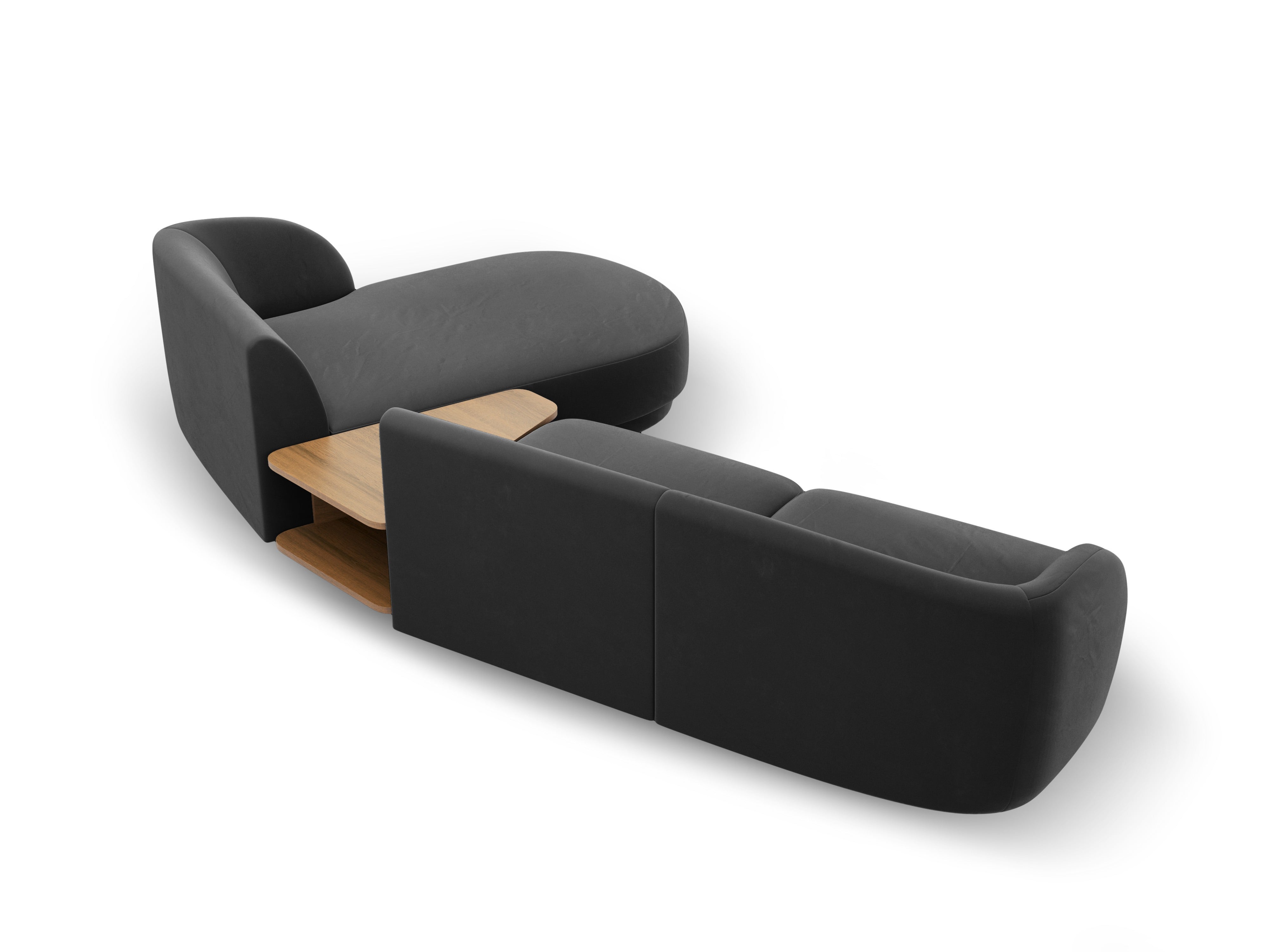 Modulares Ecksofa mit Tisch, 3-Sitzer, rechtsseitig, samtig, MILEY, grau