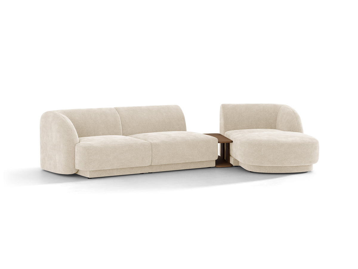 Narożnik modułowy ze stolikiem 3-osobowy prawostronny MILEY kość słoniowa szenil – sofa narożna