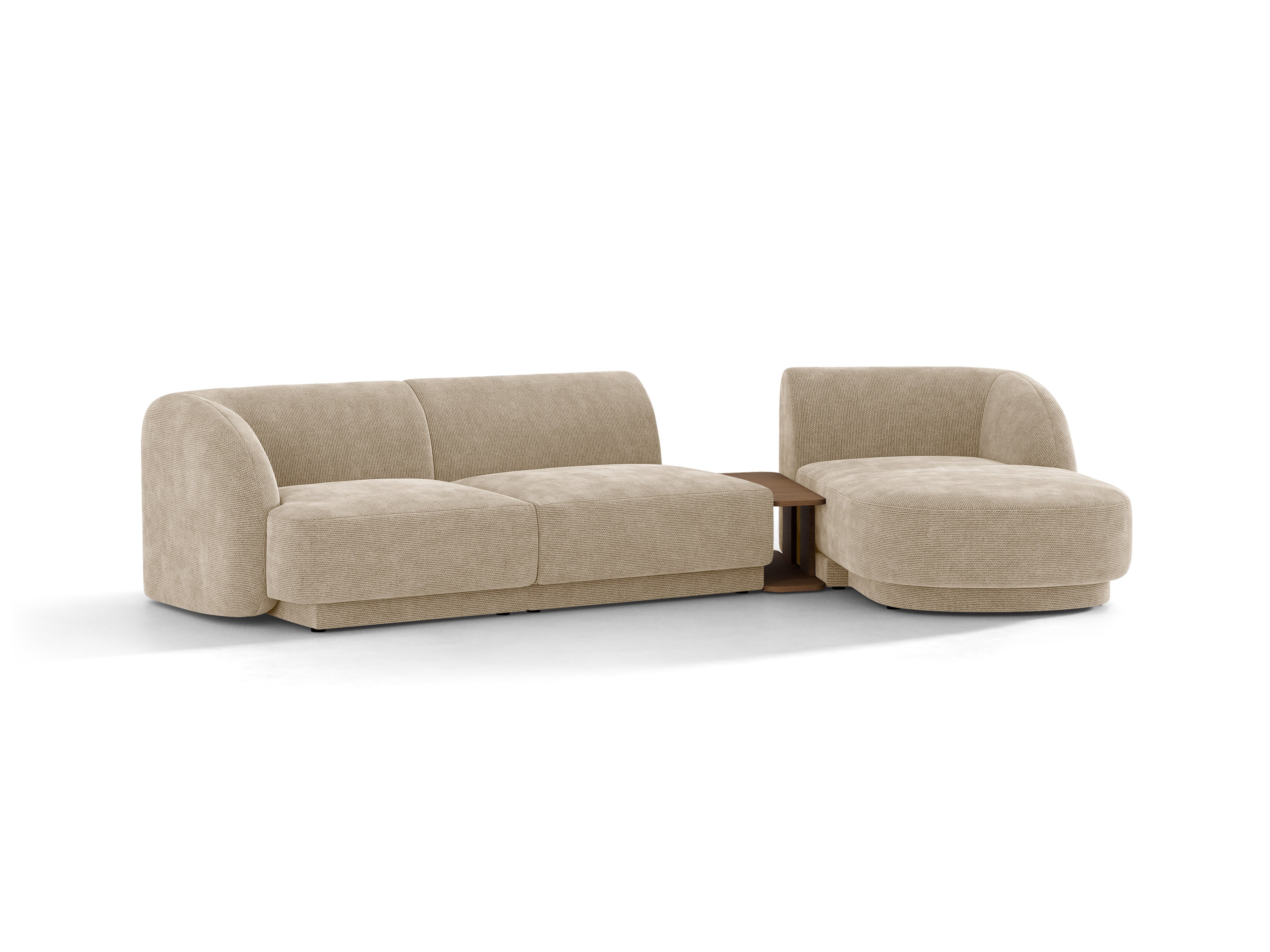 Narożnik modułowy ze stolikiem 3-osobowy prawostronny MILEY beżowy szenil – sofa narożna