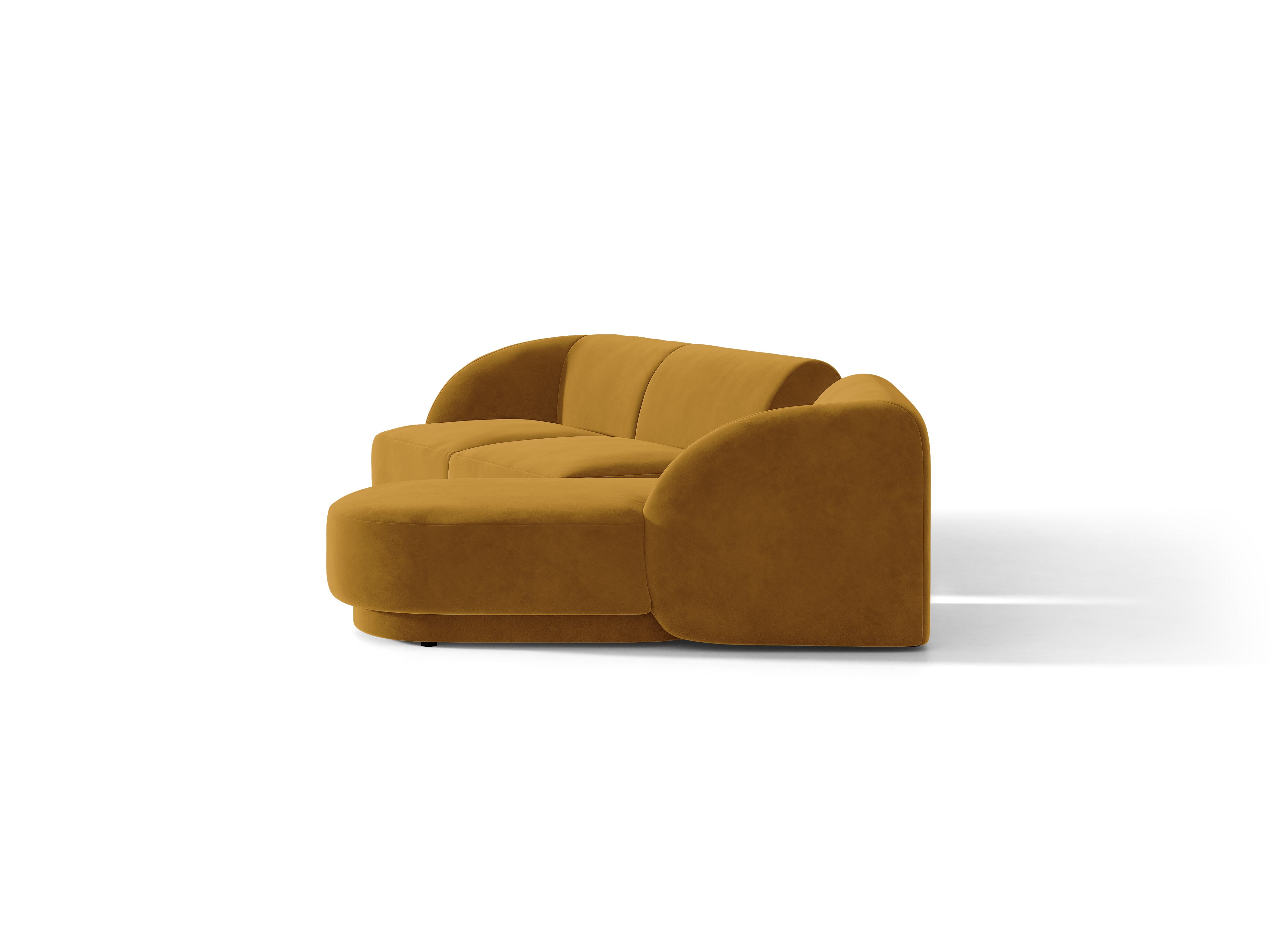 Narożnik modułowy ze stolikiem 3-osobowy prawostronny aksamitny MILEY żółty – sofa narożna