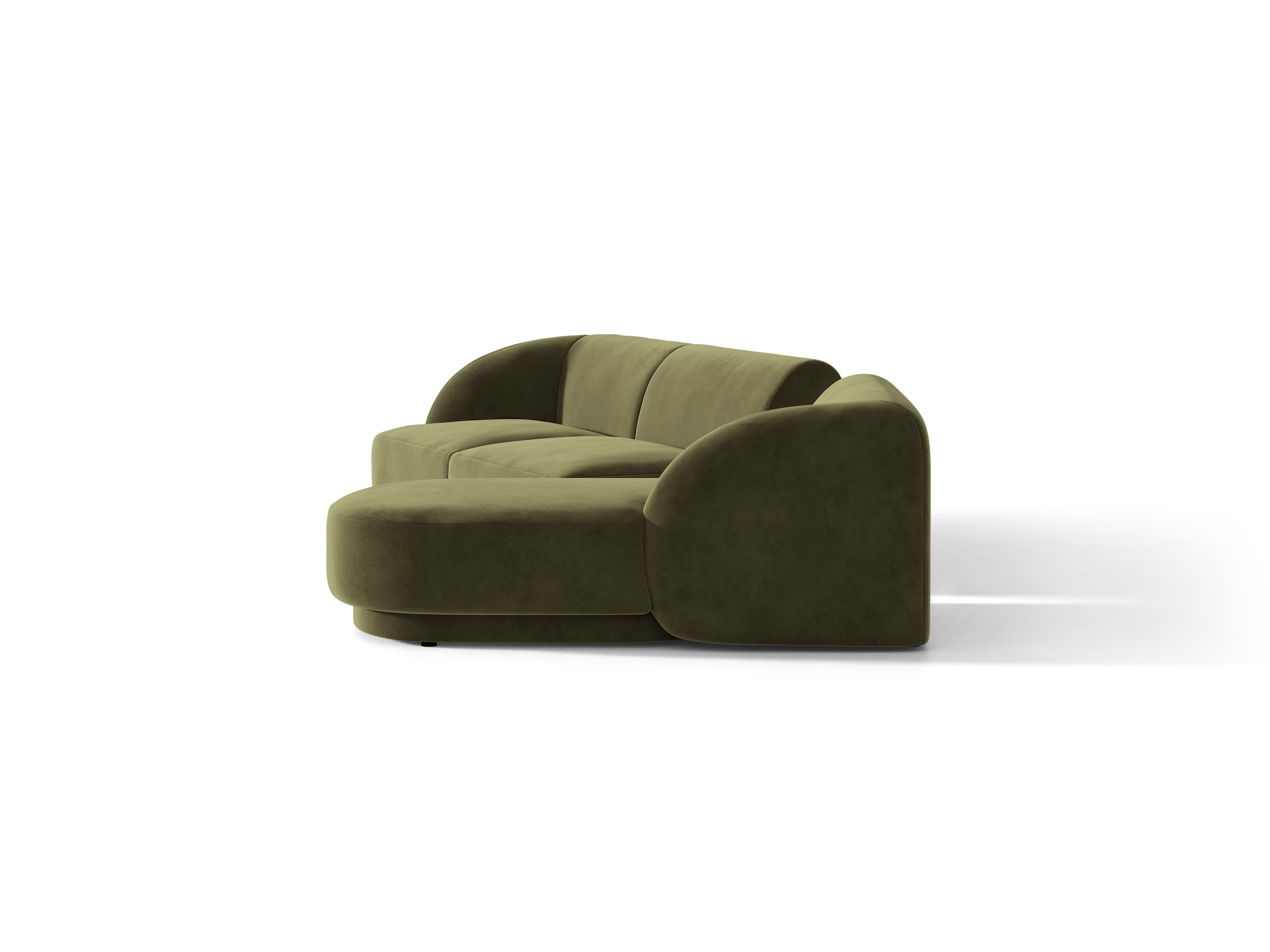 Narożnik modułowy ze stolikiem 3-osobowy prawostronny aksamitny MILEY zielony – sofa narożna
