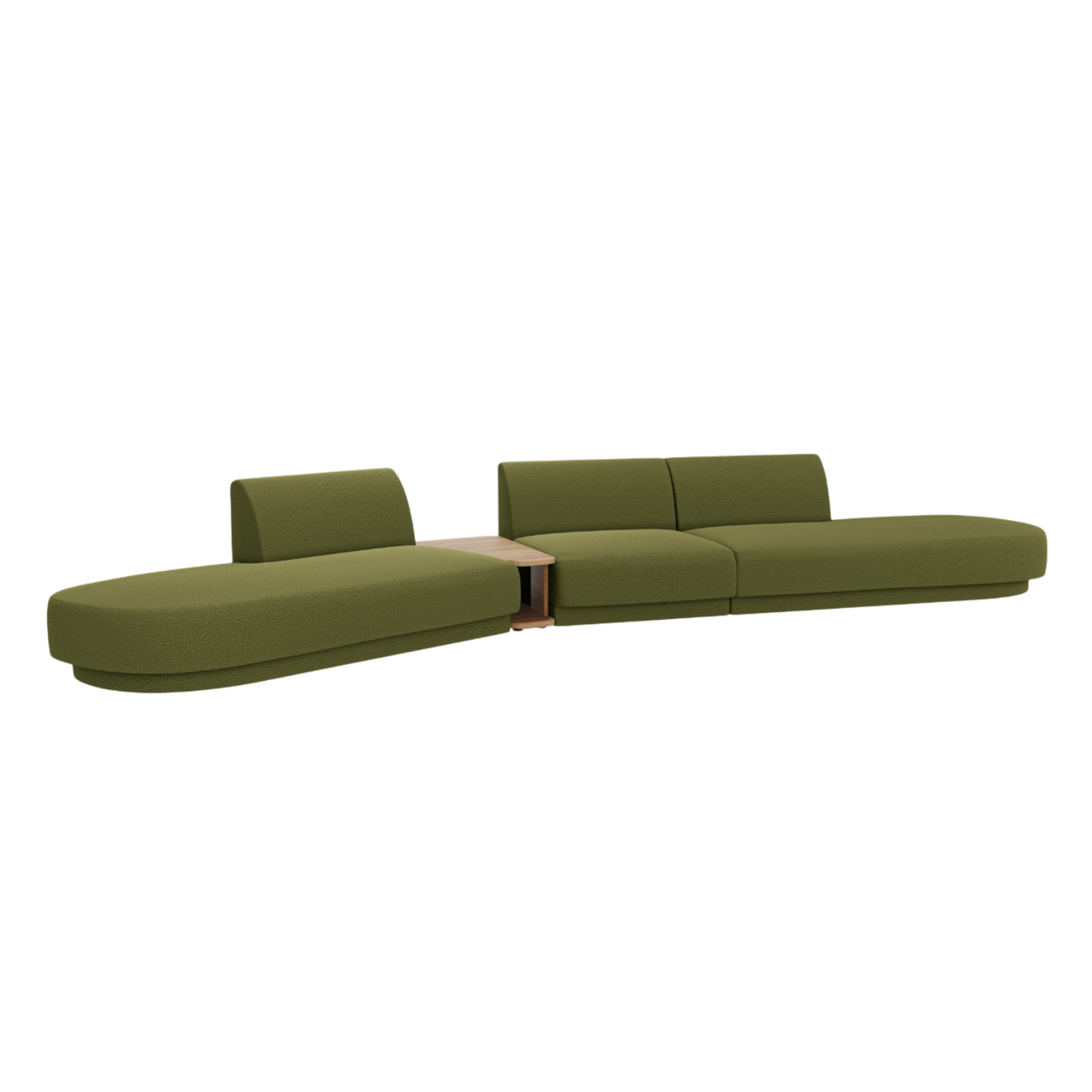 Sofa modułowa lewostronna ze stolikiem 5-osobowa MILEY zielony boucle