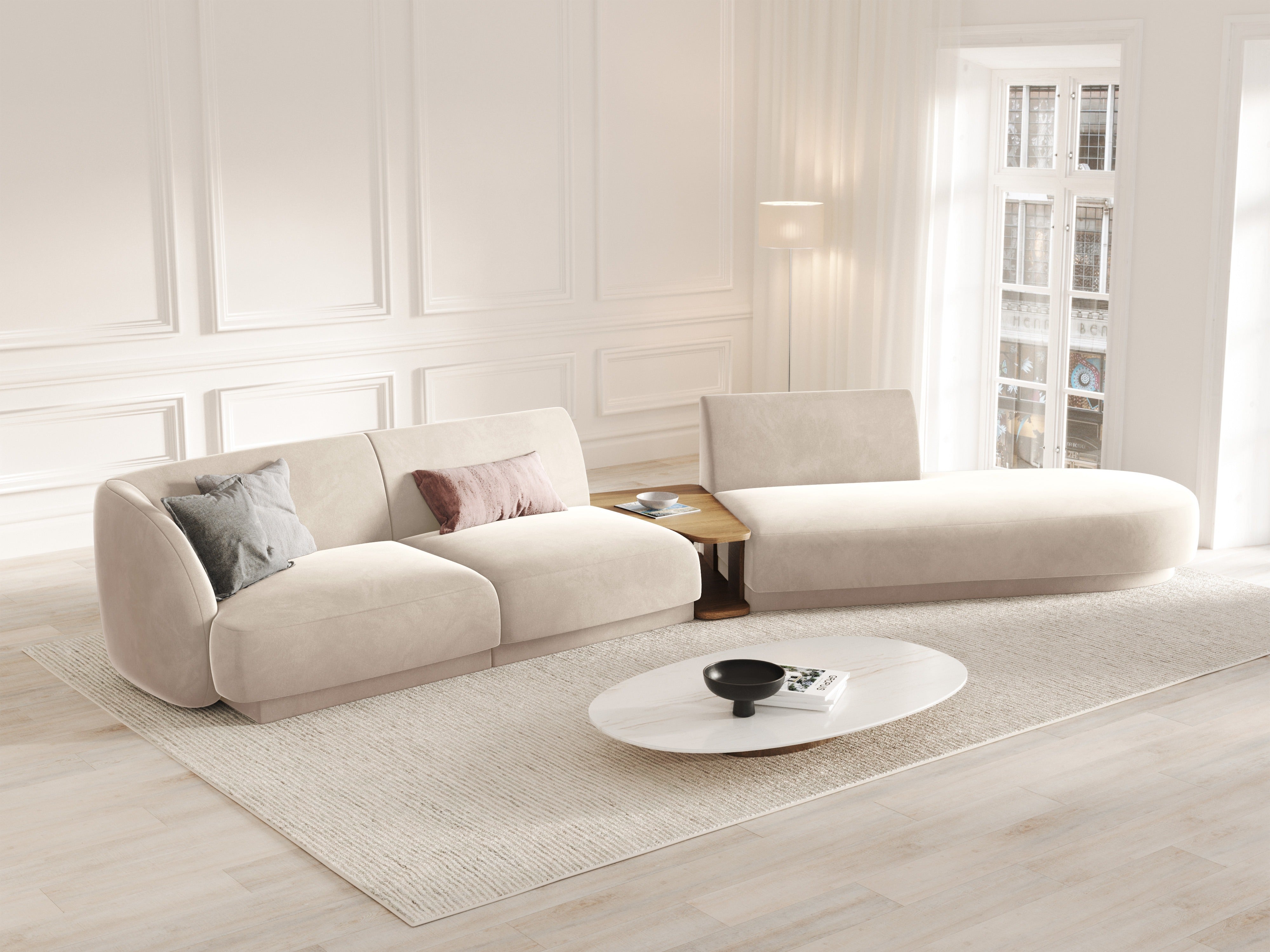Right-facing 2-seater chaise longue MILEY beige boucle