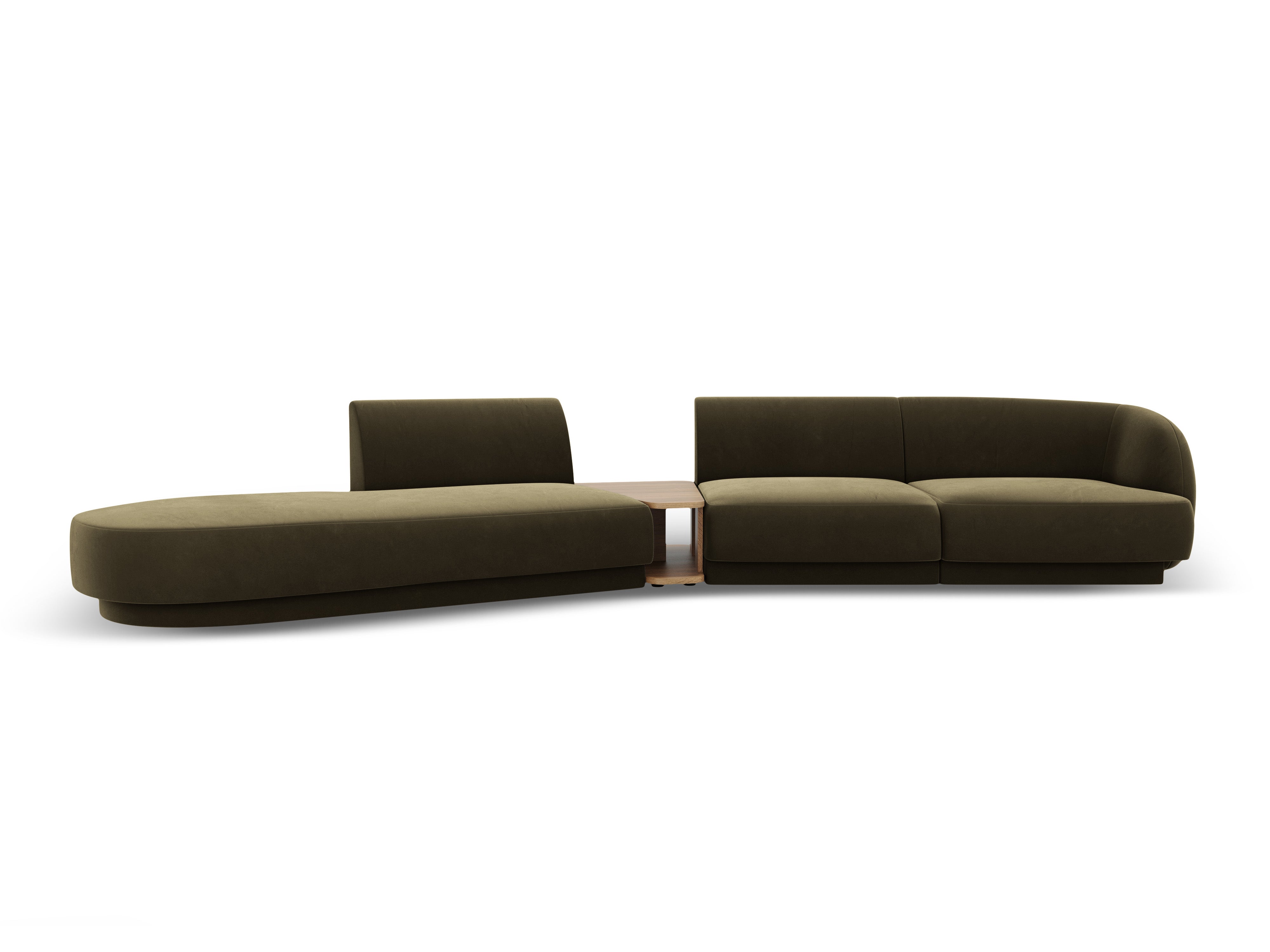 Sofa modułowa lewostronna ze stolikiem 4-osobowa aksamitna MILEY zielony